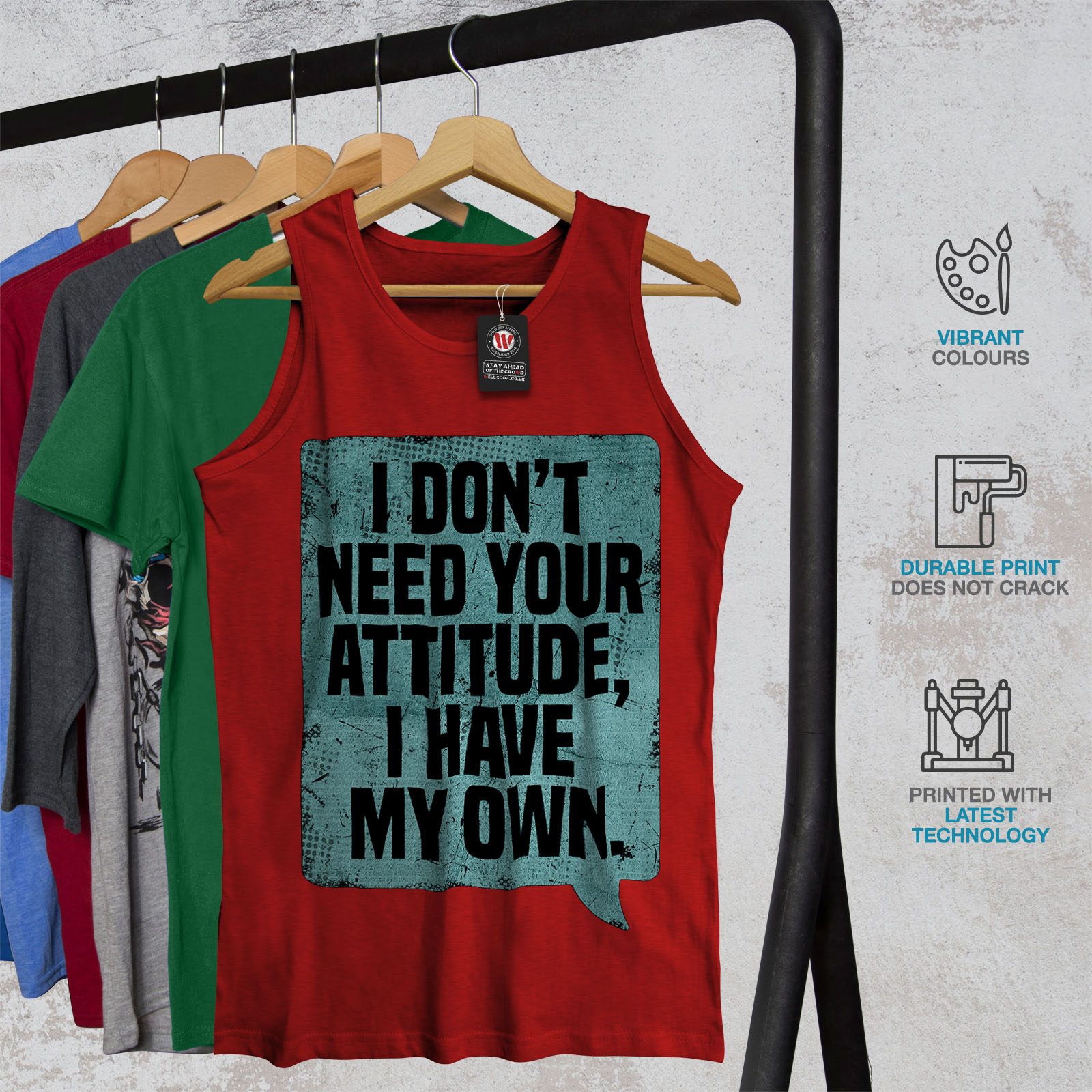 Wellcoda My Attitude Saying Funny Mens Tank Top Have Active Sports Shirt
