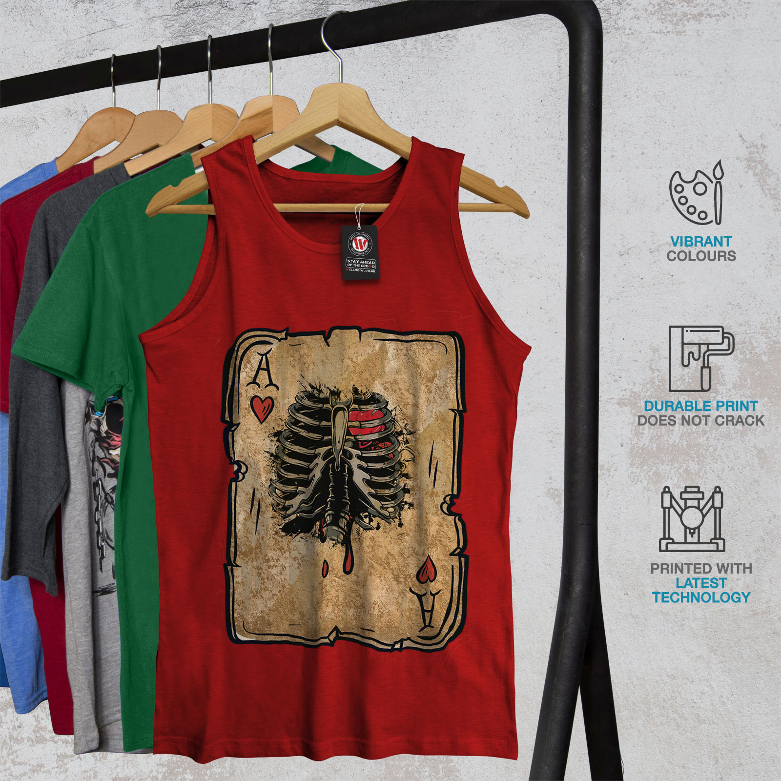 Wellcoda Poker Cards Skelet Mens Tank Top Ribcage Active Sports Shirt