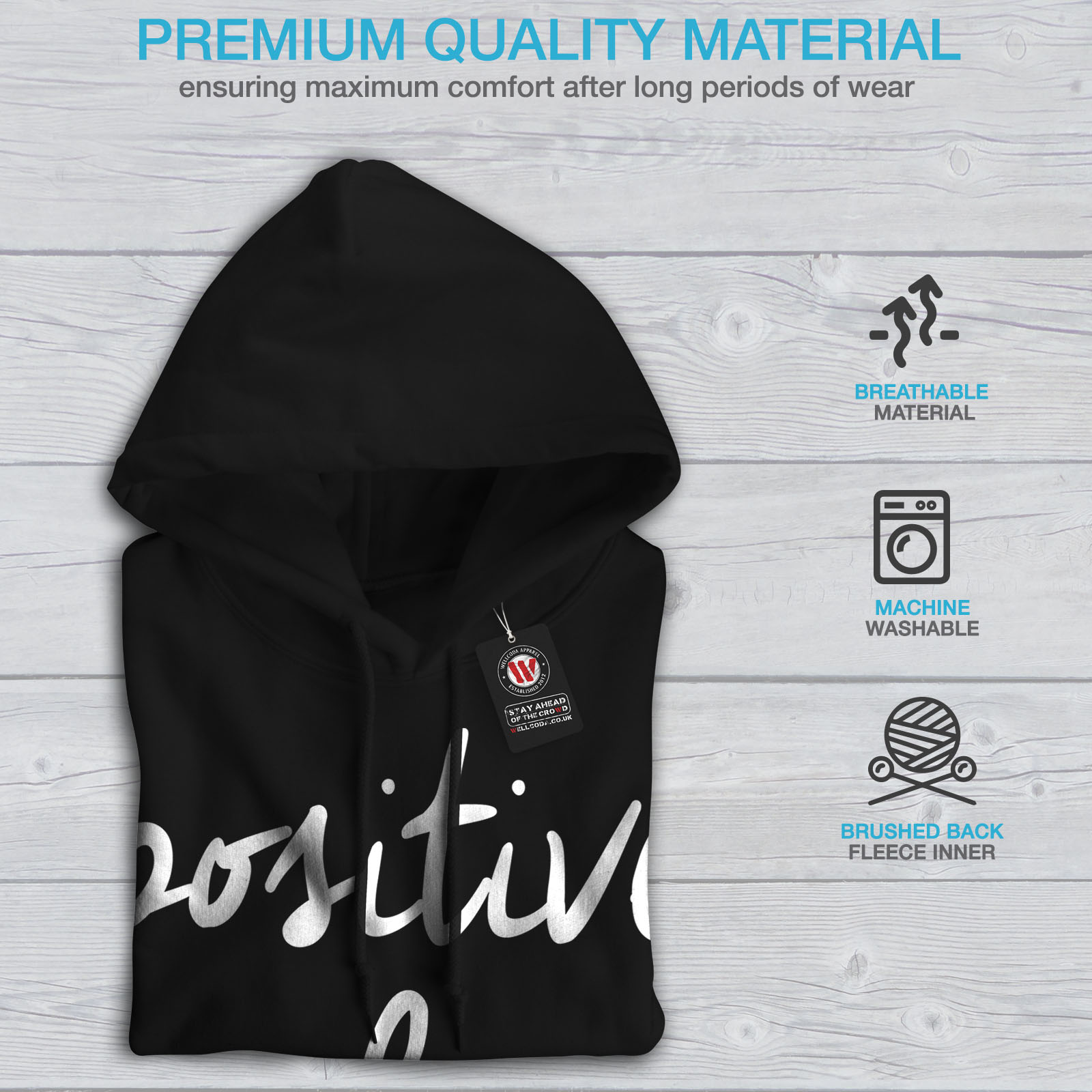 Wellcoda Positive Vibes Womens Hoodie Freedom Casual Hooded Sweatshirt