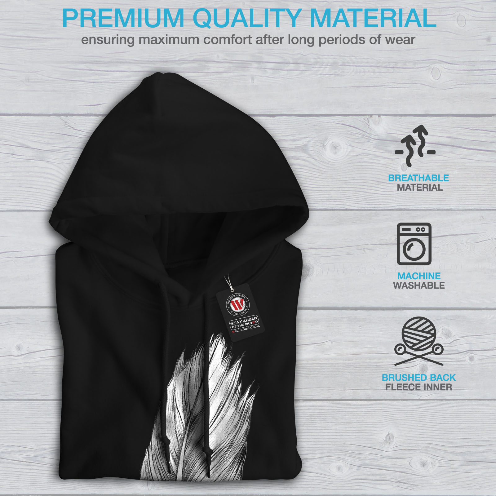 Painting Casual Hooded Sweatshirt Wellcoda Elegant Feather Womens Hoodie