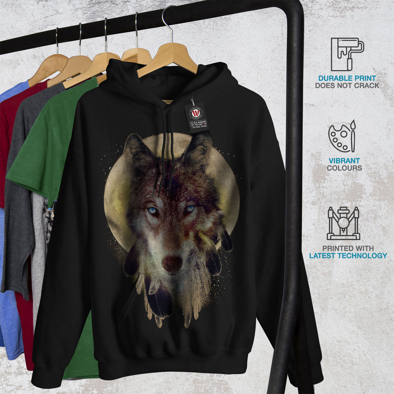 Wellcoda Lupo Acchiappasogni Felpa con cappuccio da donna Wild Casual Con Cappuccio Felpa