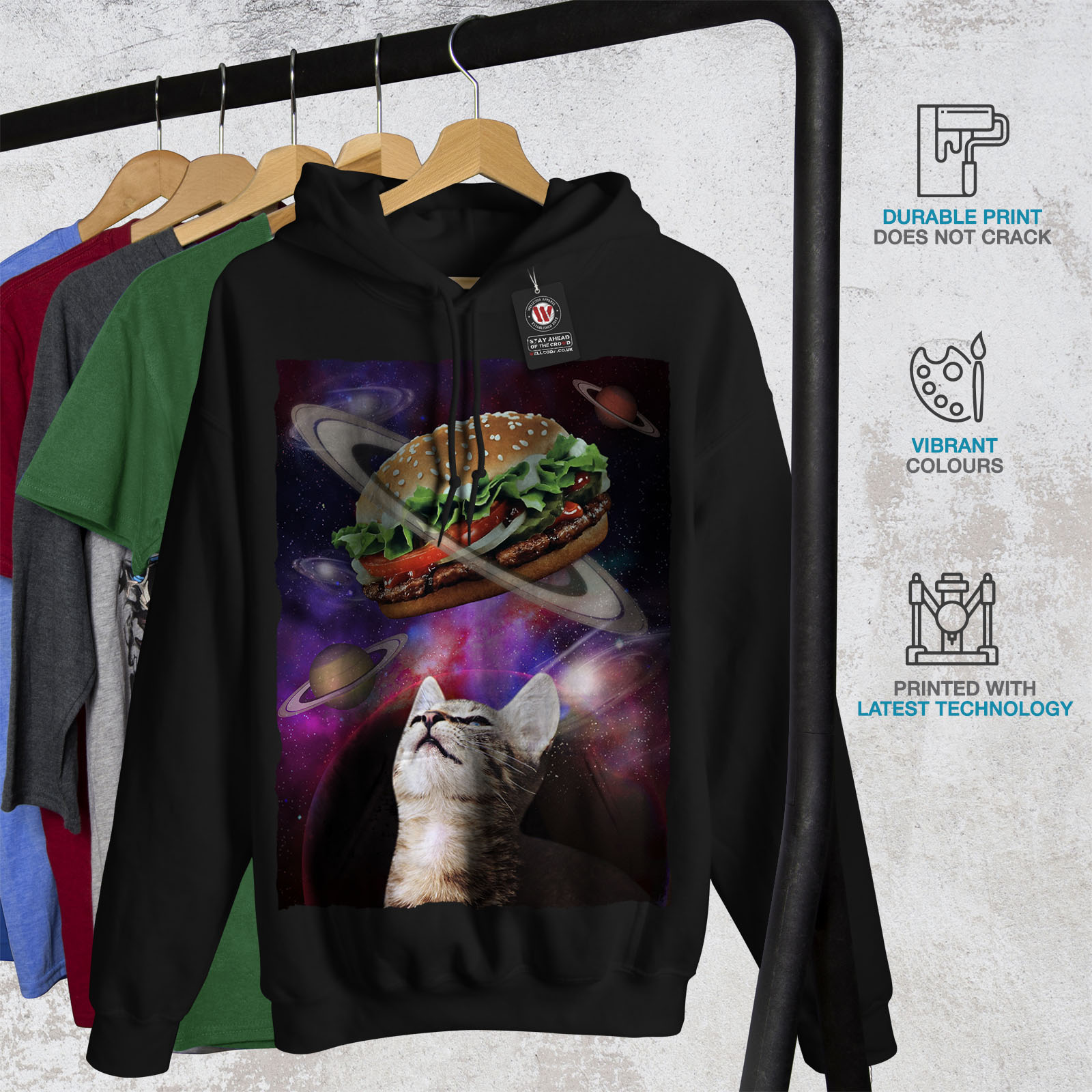 Kitten Casual Hooded Sweatshirt Wellcoda Space Burger Cat Fun Womens Hoodie
