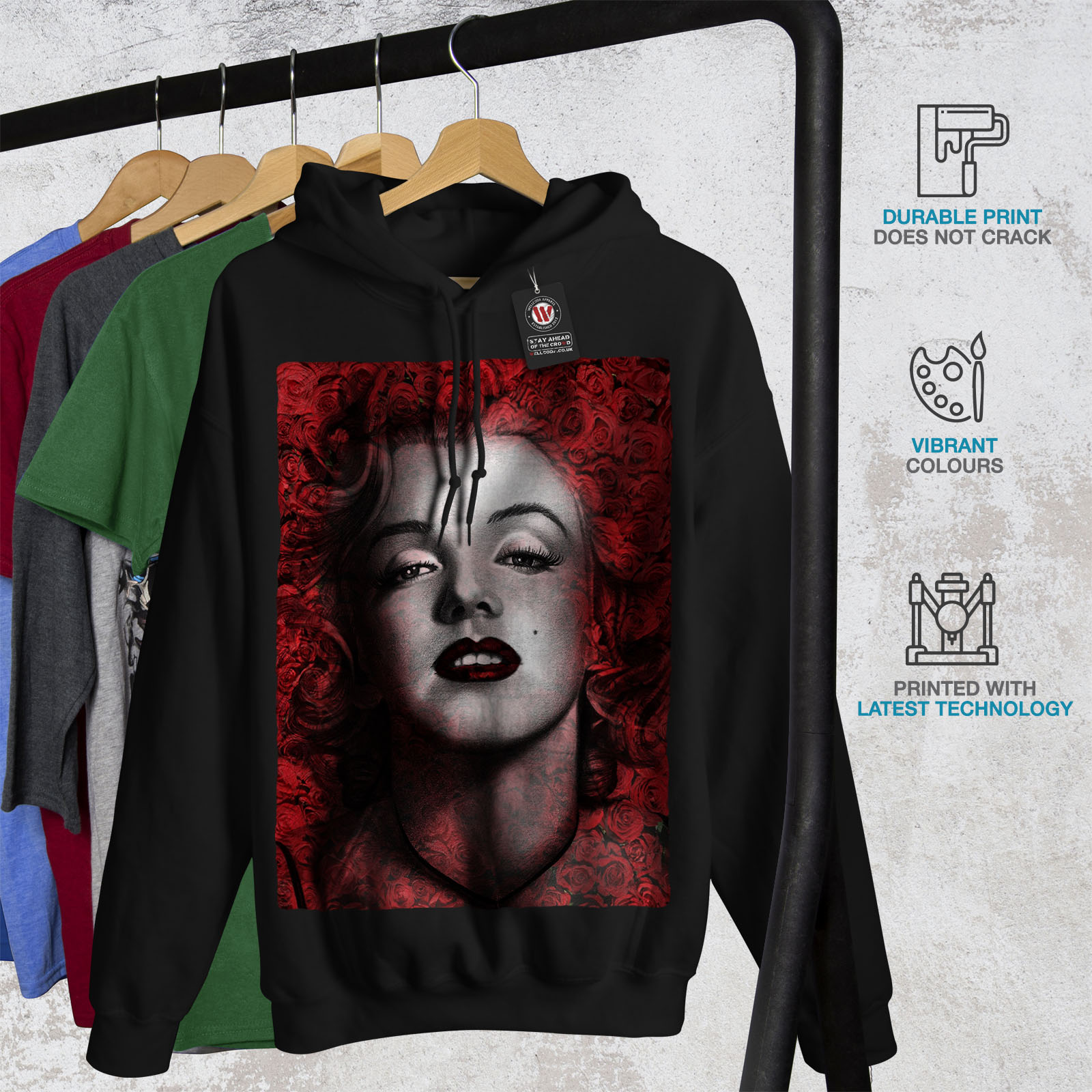 Female Casual Hooded Sweatshirt Wellcoda Marilyn Deep Red Lips Womens Hoodie