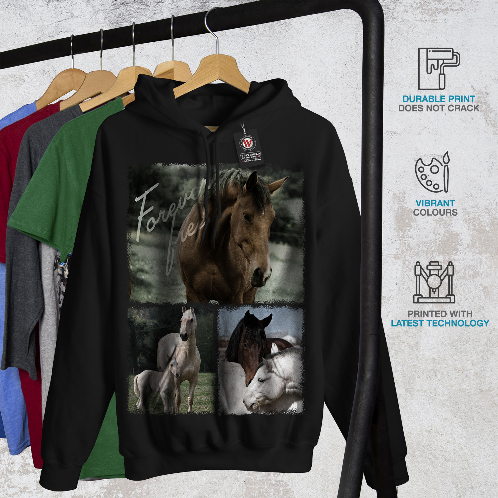 Animale Casual Con Cappuccio Felpa Wellcoda Cavallo Forever Wild Da Donna Felpa con cappuccio