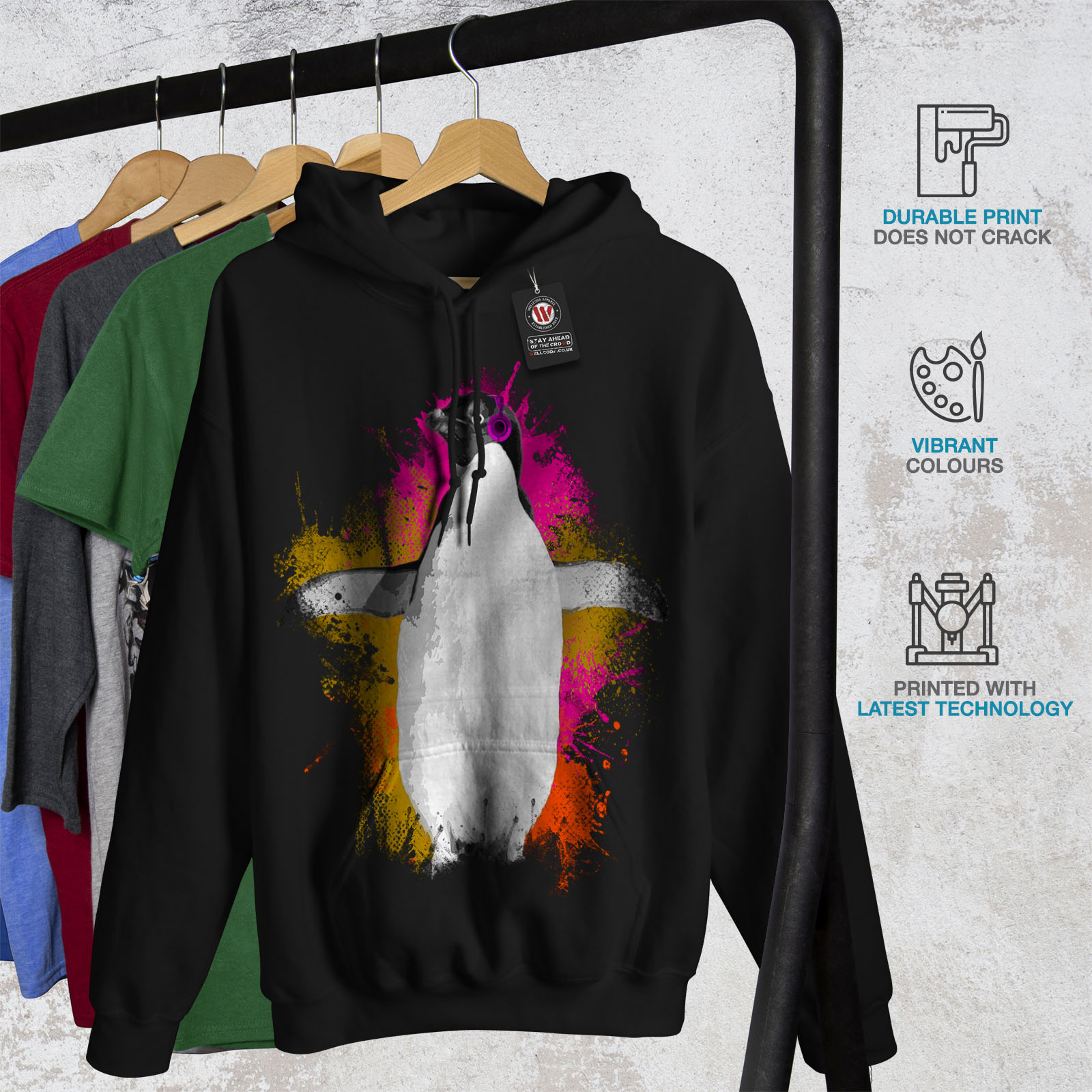 divertente Casual Con Cappuccio Felpa Wellcoda Penguin Musica Ventilatore Da Donna Felpa con cappuccio