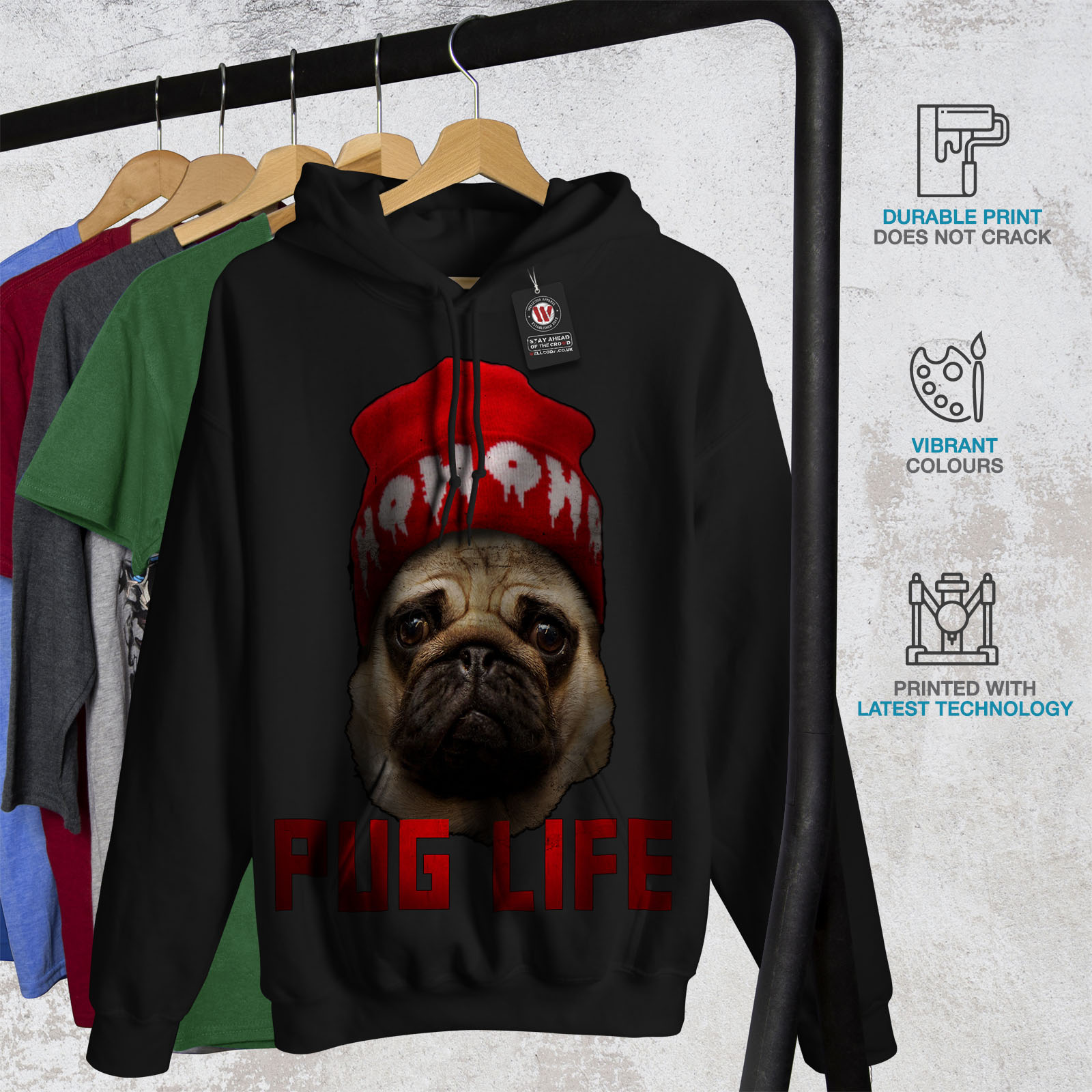 Wellcoda Cool Pug Meme Womens Hoodie Swag Casual Hooded Sweatshirt
