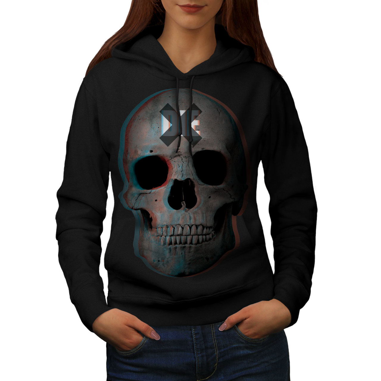 Wellcoda Die Rock Metal Goth Womens Hoodie Devil Casual Hooded Sweatshirt