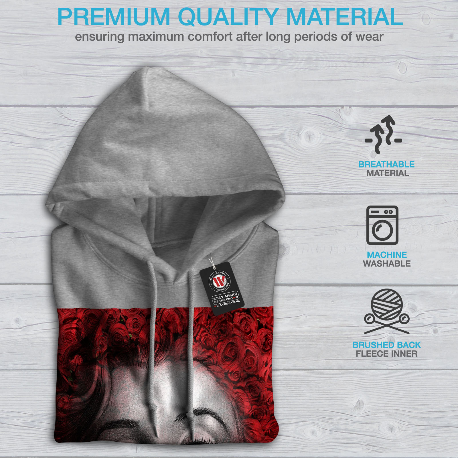 Female Casual Hooded Sweatshirt Wellcoda Marilyn Deep Red Lips Womens Hoodie