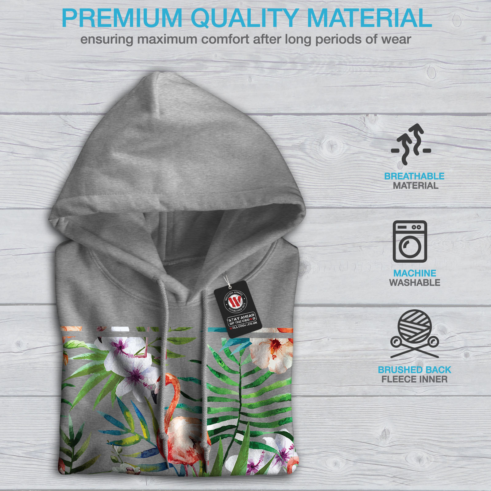 Ornament Casual Hooded Sweatshirt Wellcoda Flamigo Flower Womens Hoodie