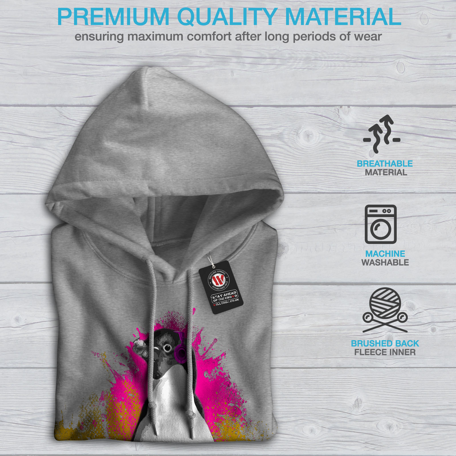Wellcoda Penguin Musica Ventilatore Da Donna Felpa con cappuccio divertente Casual Con Cappuccio Felpa