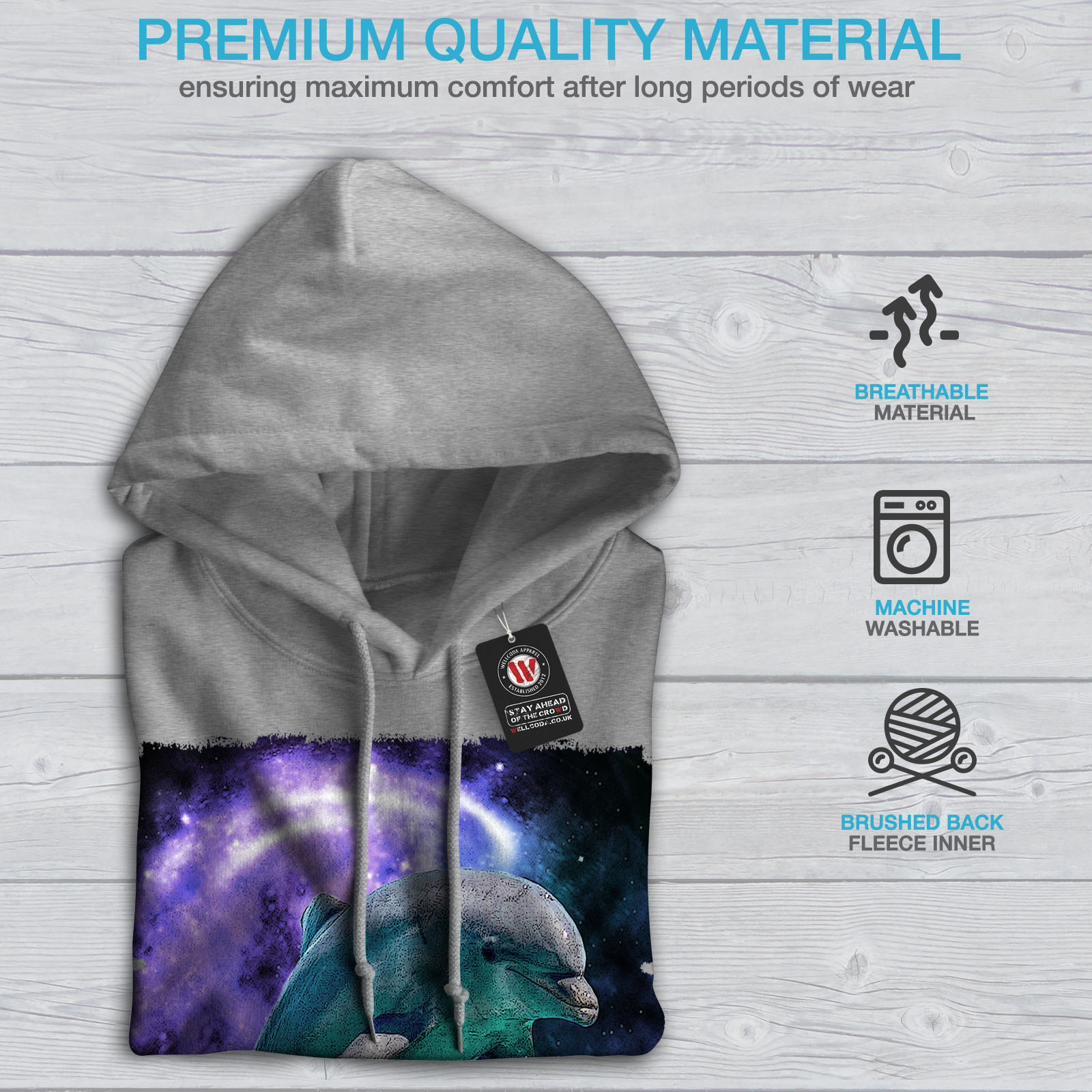Cosmic Casual Hooded Sweatshirt Wellcoda Ocean Rock Dolphin Womens Hoodie