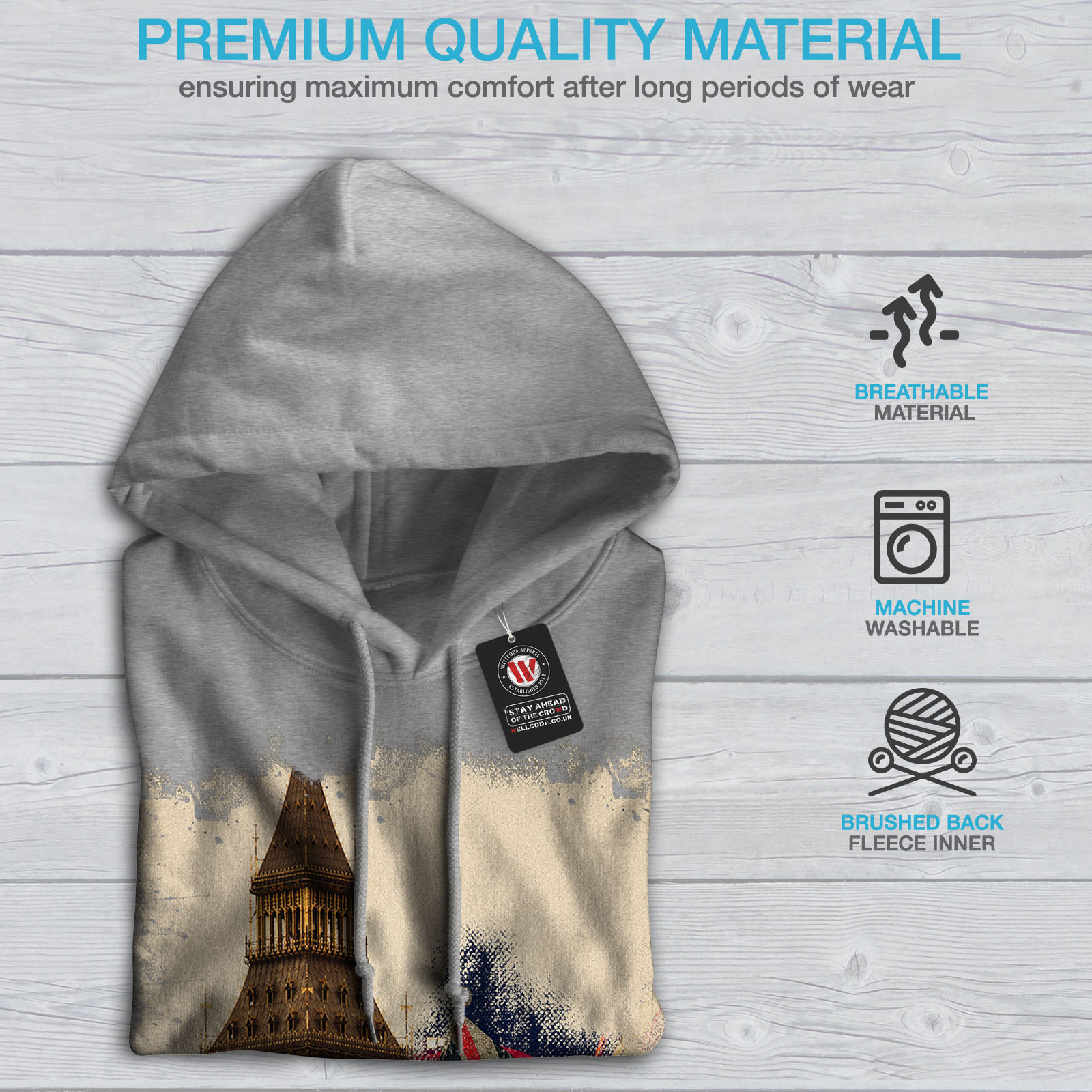 Union Casual Hooded Sweatshirt Wellcoda Tower Flag London UK Womens Hoodie