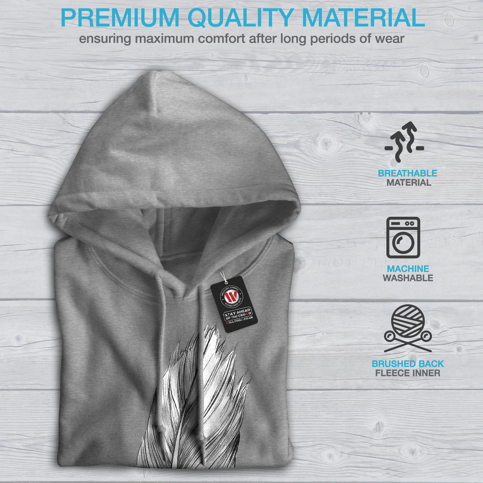 Painting Casual Hooded Sweatshirt Wellcoda Elegant Feather Womens Hoodie