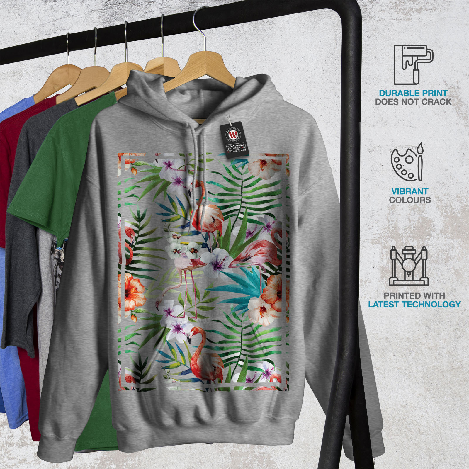 Ornament Casual Hooded Sweatshirt Wellcoda Flamigo Flower Womens Hoodie