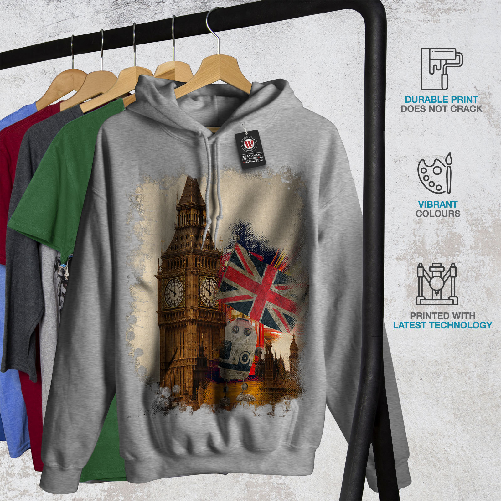 Union Casual Hooded Sweatshirt Wellcoda Tower Flag London UK Womens Hoodie