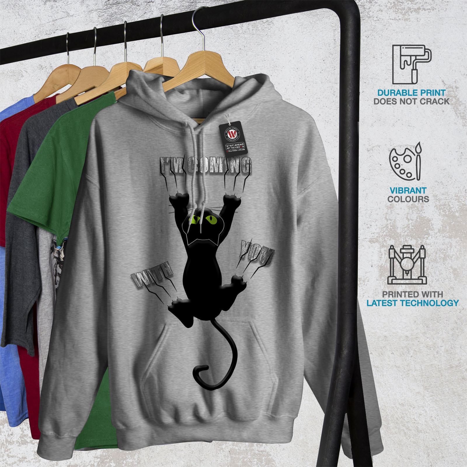 Fun Casual Hooded Sweatshirt Wellcoda Attached Cute Funny Cat Womens Hoodie
