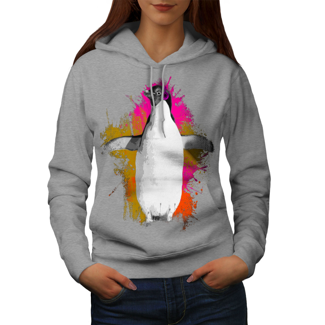 Wellcoda Penguin Musica Ventilatore Da Donna Felpa con cappuccio divertente Casual Con Cappuccio Felpa