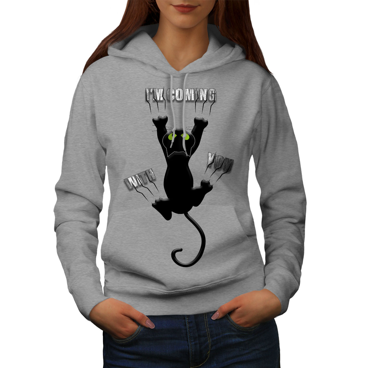 Fun Casual Hooded Sweatshirt Wellcoda Attached Cute Funny Cat Womens Hoodie
