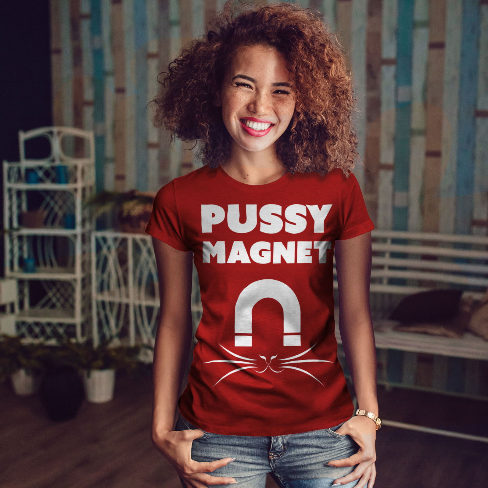 Wellcoda Pussy Magnet Cool Womens T Shirt Magnet Casual Design Printed Tee Ebay