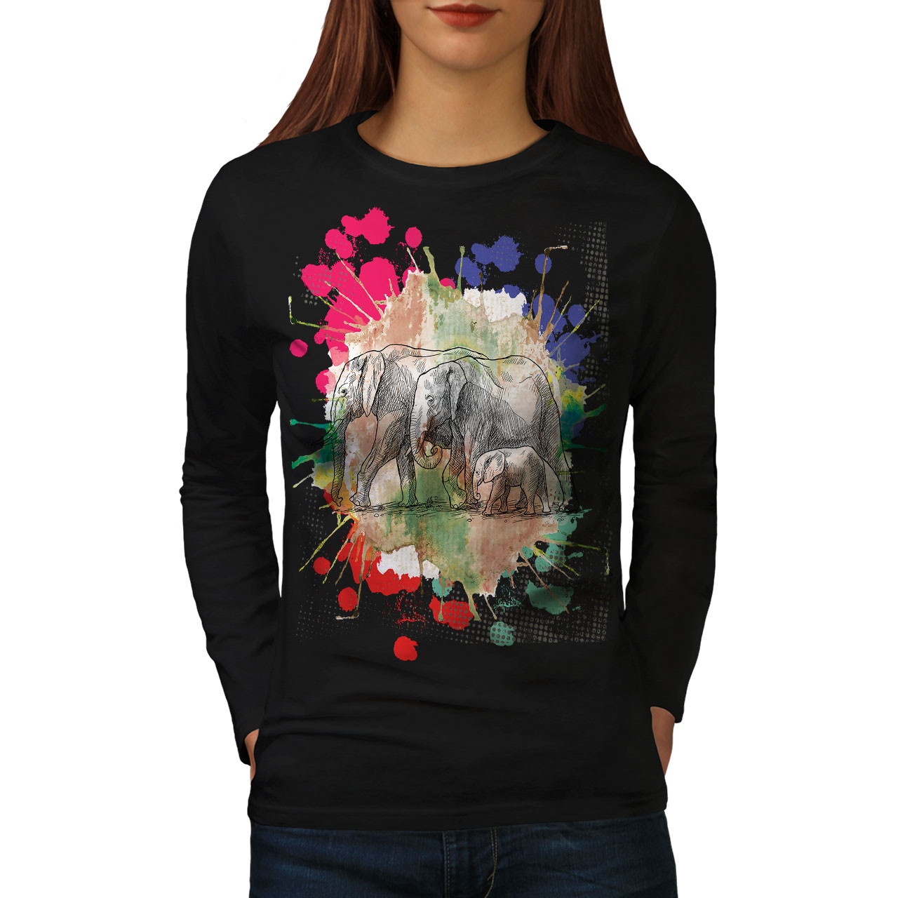 Elephant Family Women Long Sleeve T-shirt NEWWellcoda