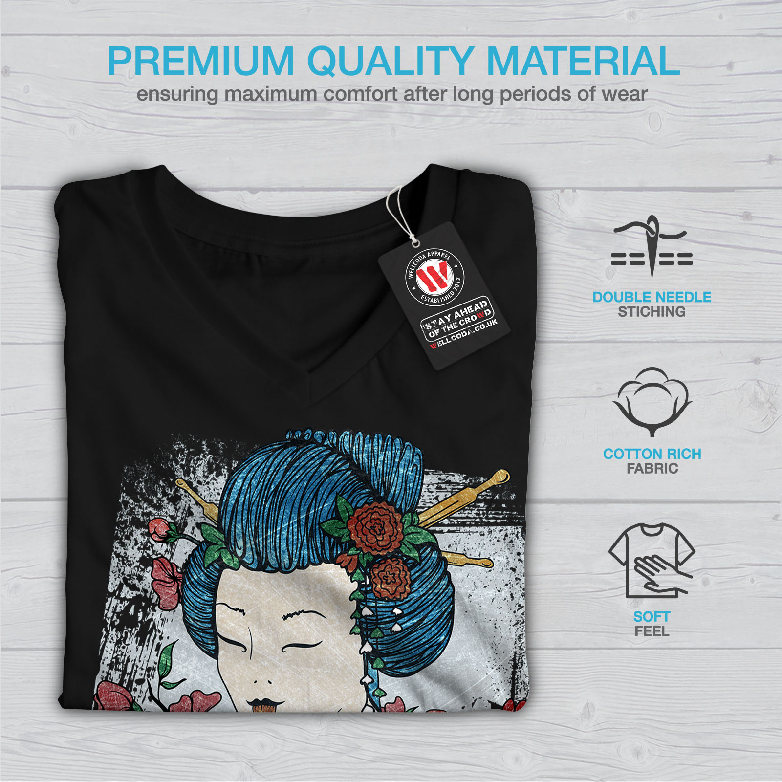 Oriental Graphic Design Tee Wellcoda Japan Woman Beauty Womens V-Neck T-shirt