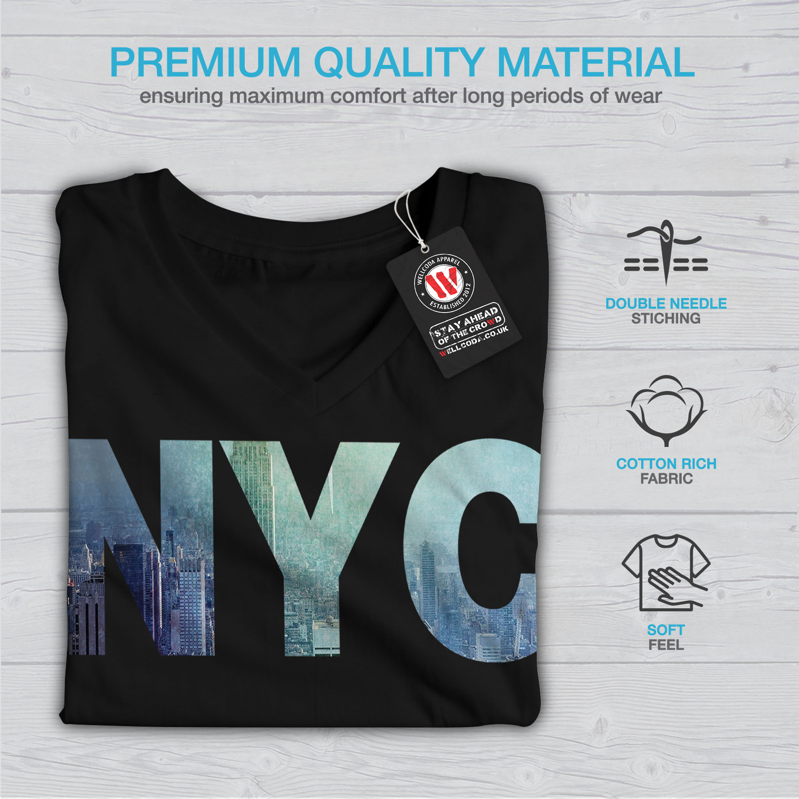 Wellcoda NY Photo New York USA Womens V-Neck T-shirt USA Graphic Design Tee
