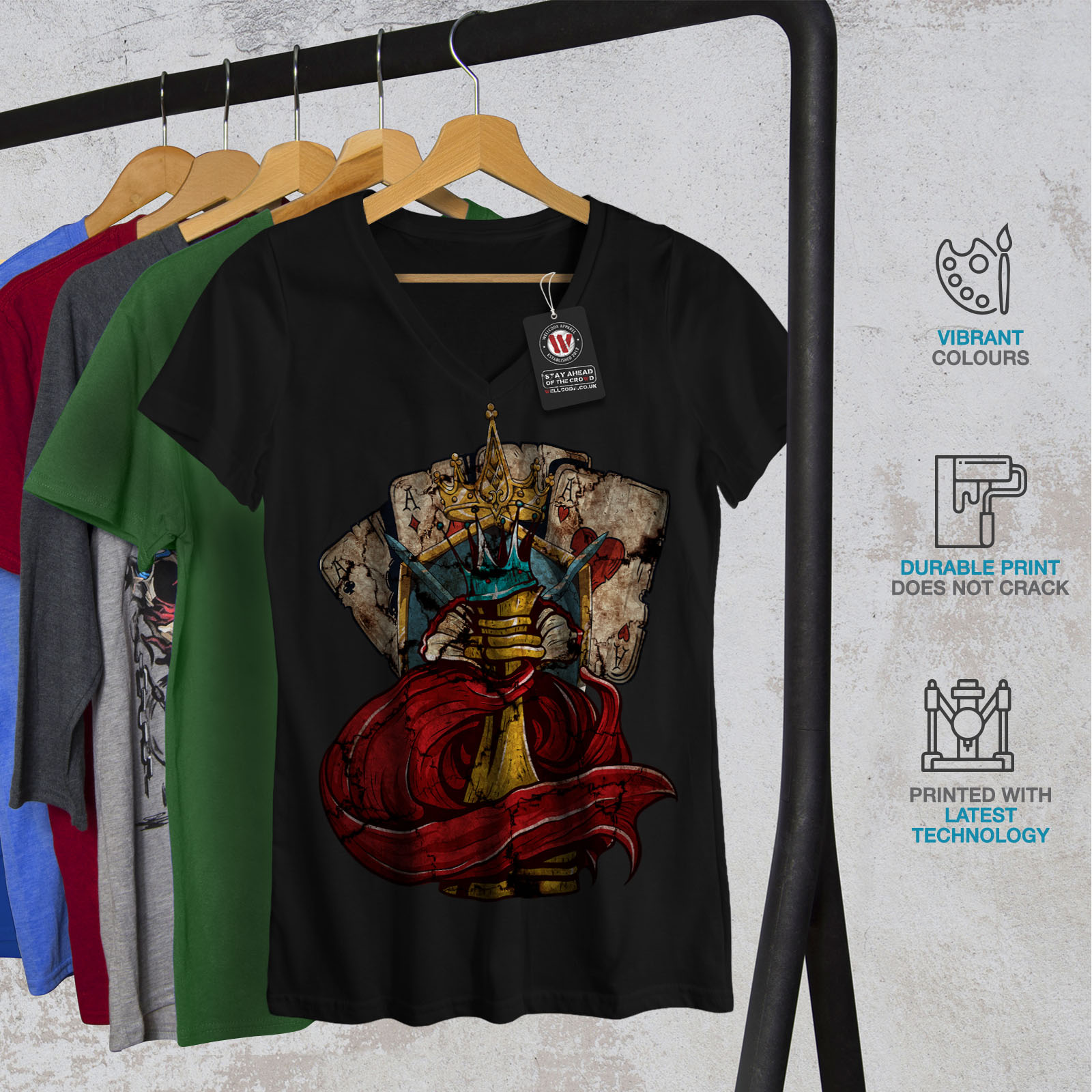 Queen Graphic Design Tee Wellcoda Chess Poker Card Gamble Womens V-Neck T-shirt