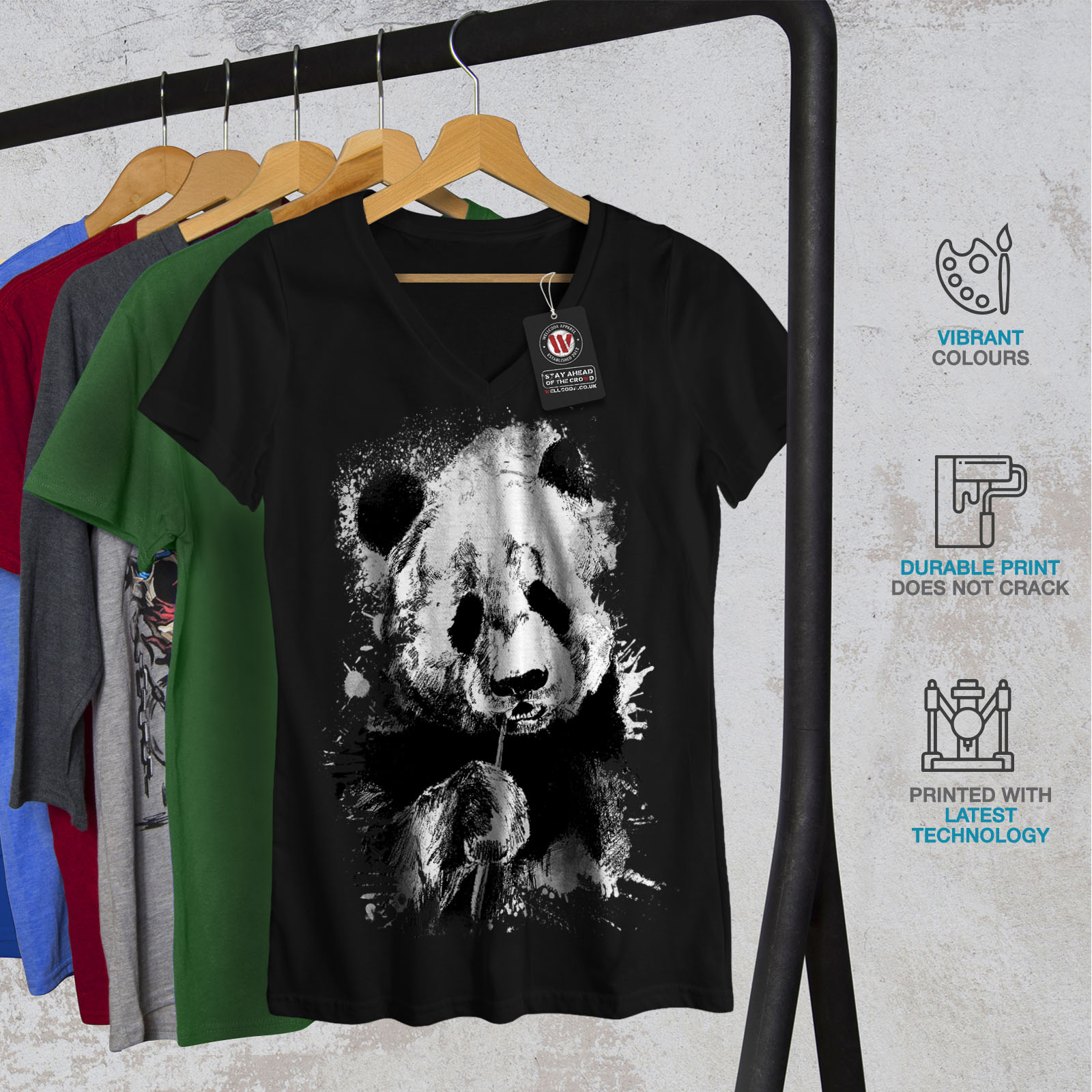 Bamboo Graphic Design Tee Wellcoda Eating Panda Face Womens V-Neck T-shirt
