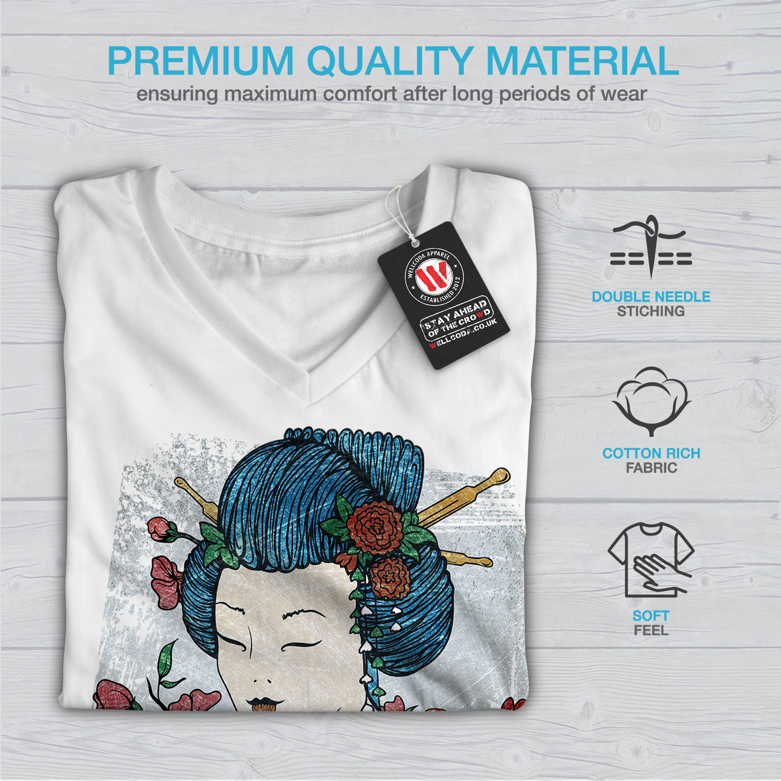Oriental Graphic Design Tee Wellcoda Japan Woman Beauty Womens V-Neck T-shirt