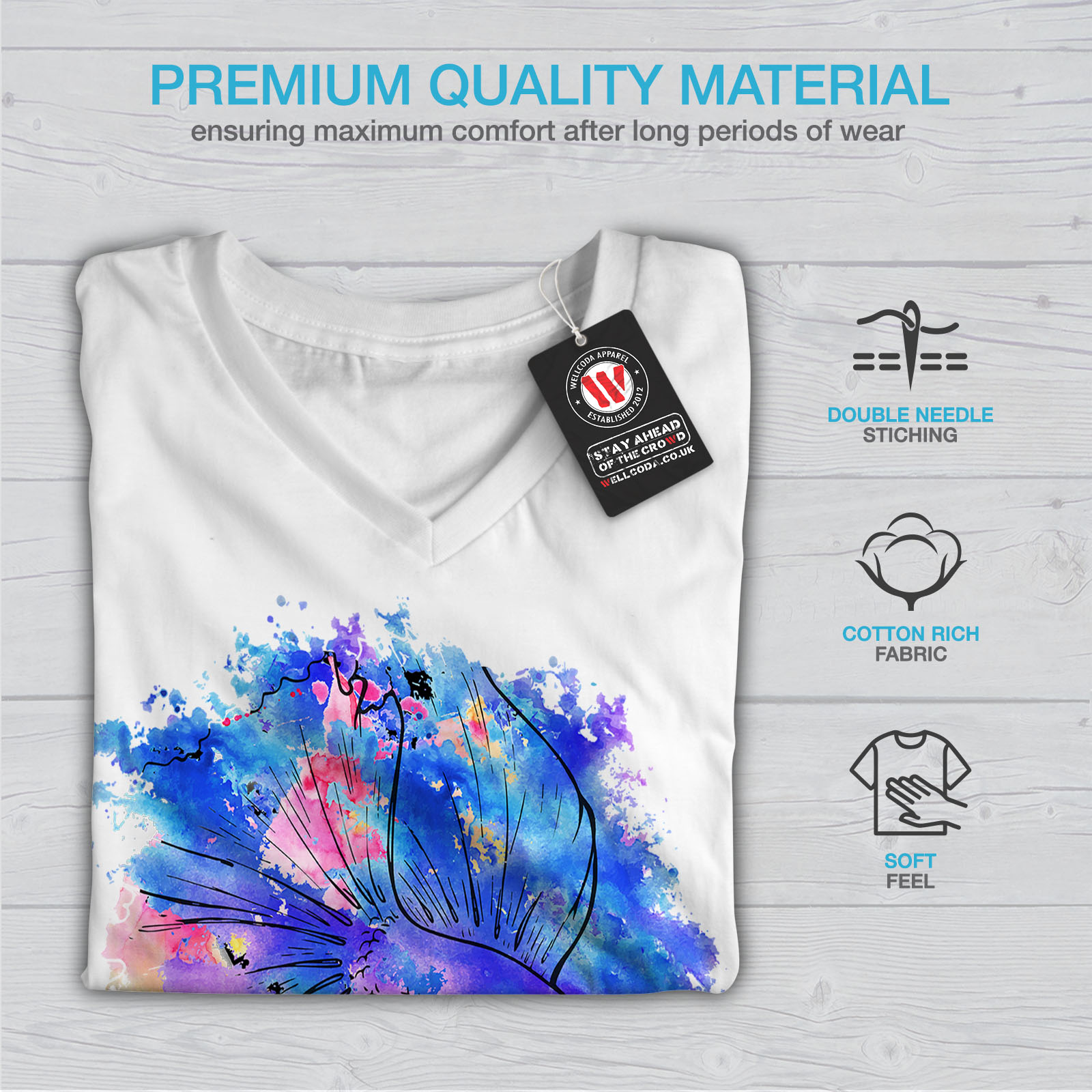 Wellcoda Animal Cool Poisson Femme T-Shirt col V couleur de conception graphique Tee