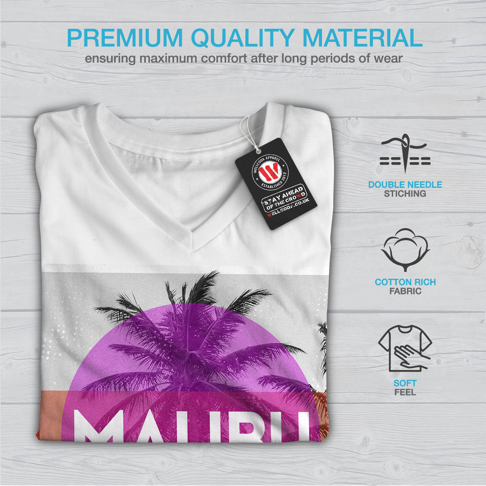 California Graphic Design Tee Wellcoda Malibu Summer Sun Womens V-Neck T-shirt