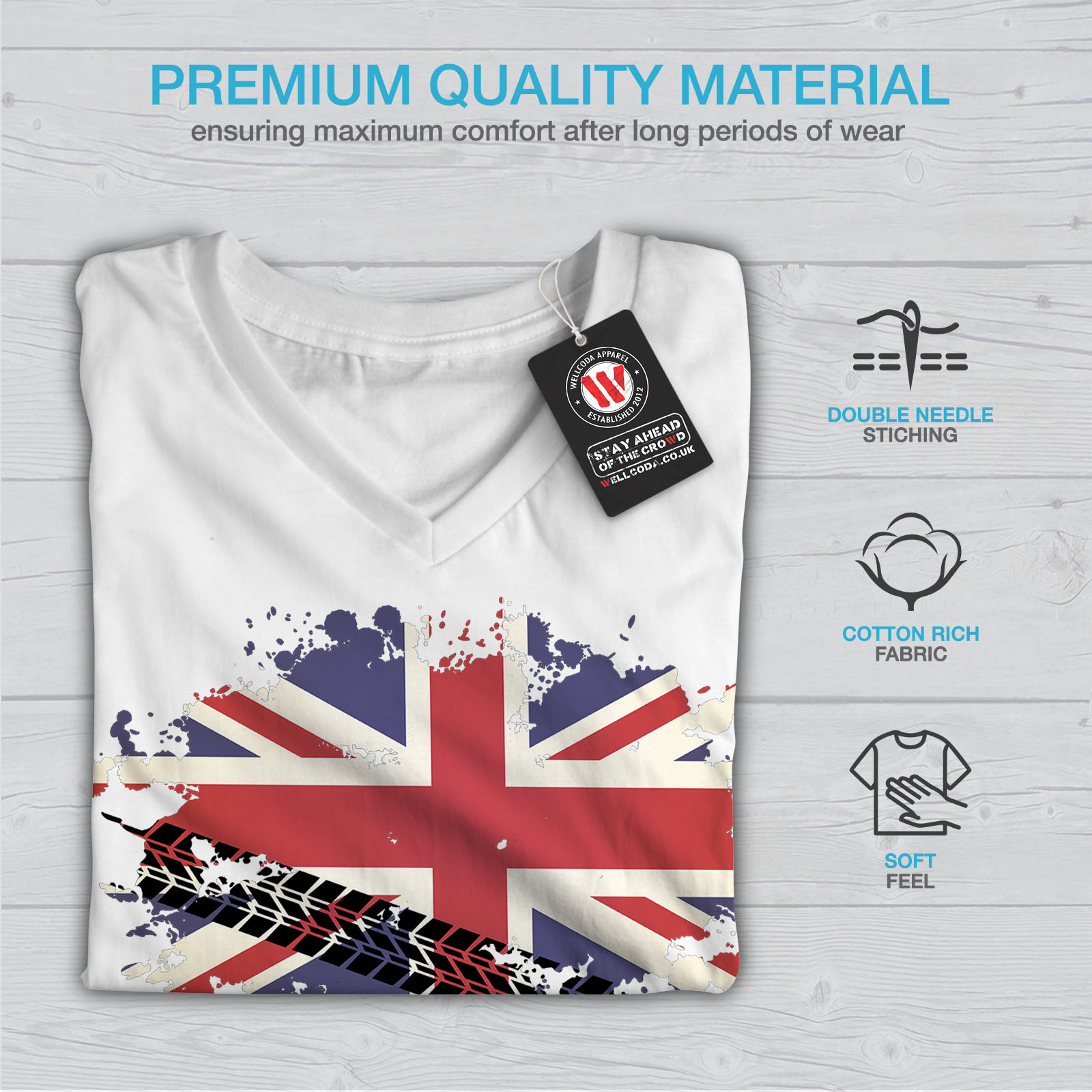 Britain Graphic Design Tee Wellcoda Union Jack Flag Womens V-Neck T-shirt