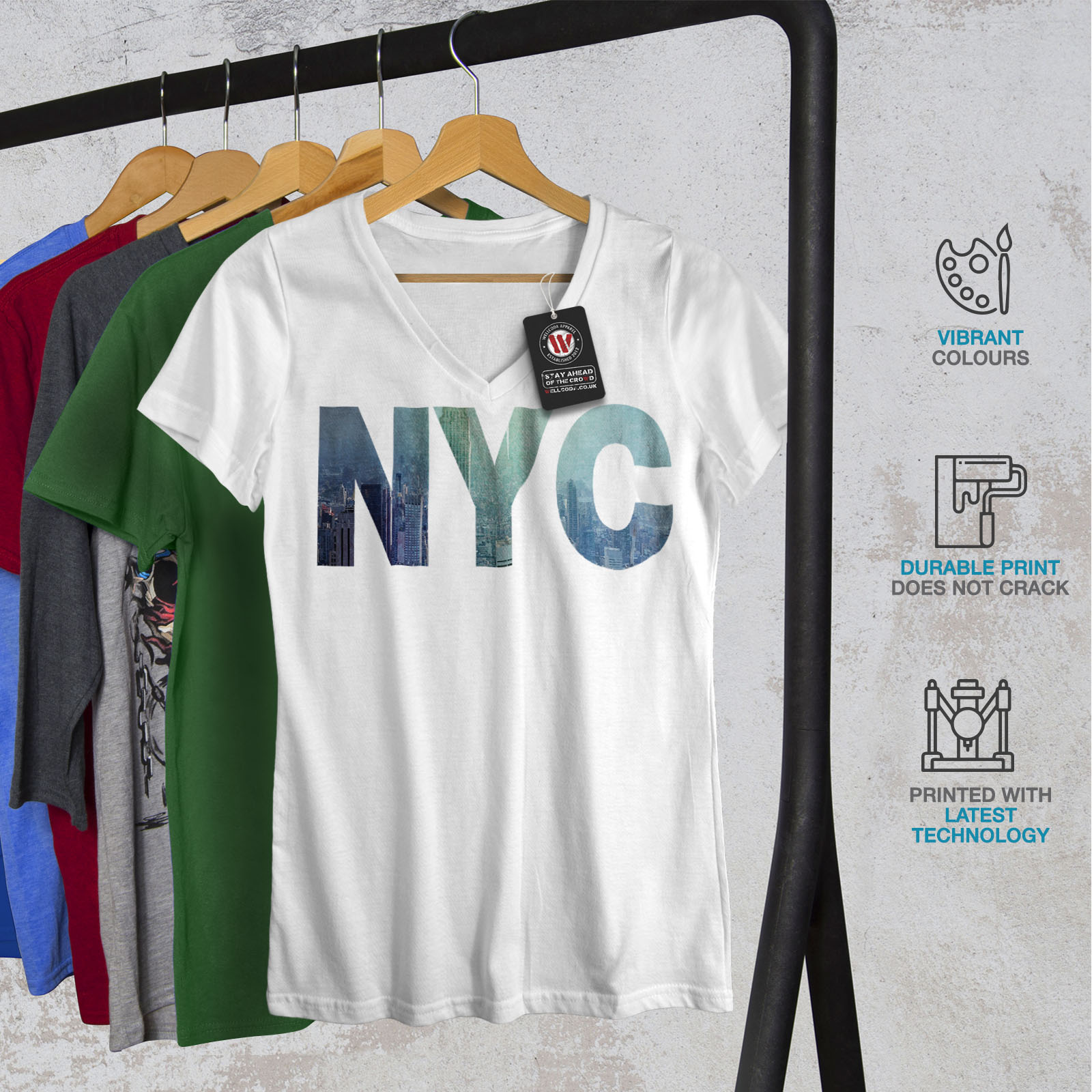 Wellcoda NY Photo New York USA Womens V-Neck T-shirt USA Graphic Design Tee