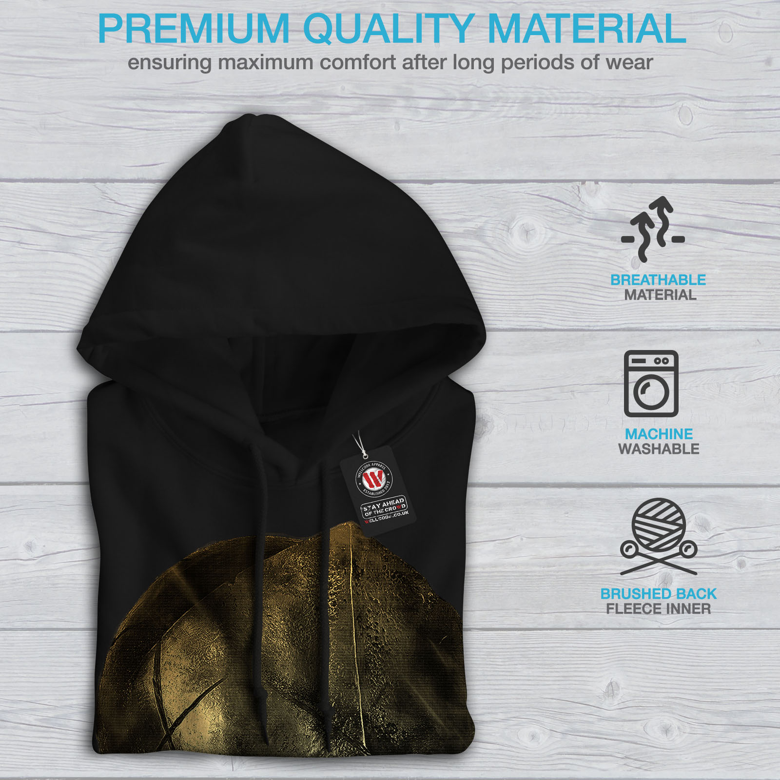 Mens nera combattimento cappuccio New Felpa da Wellcoda con casual Felpa con cappuccio vI7fAqyPf