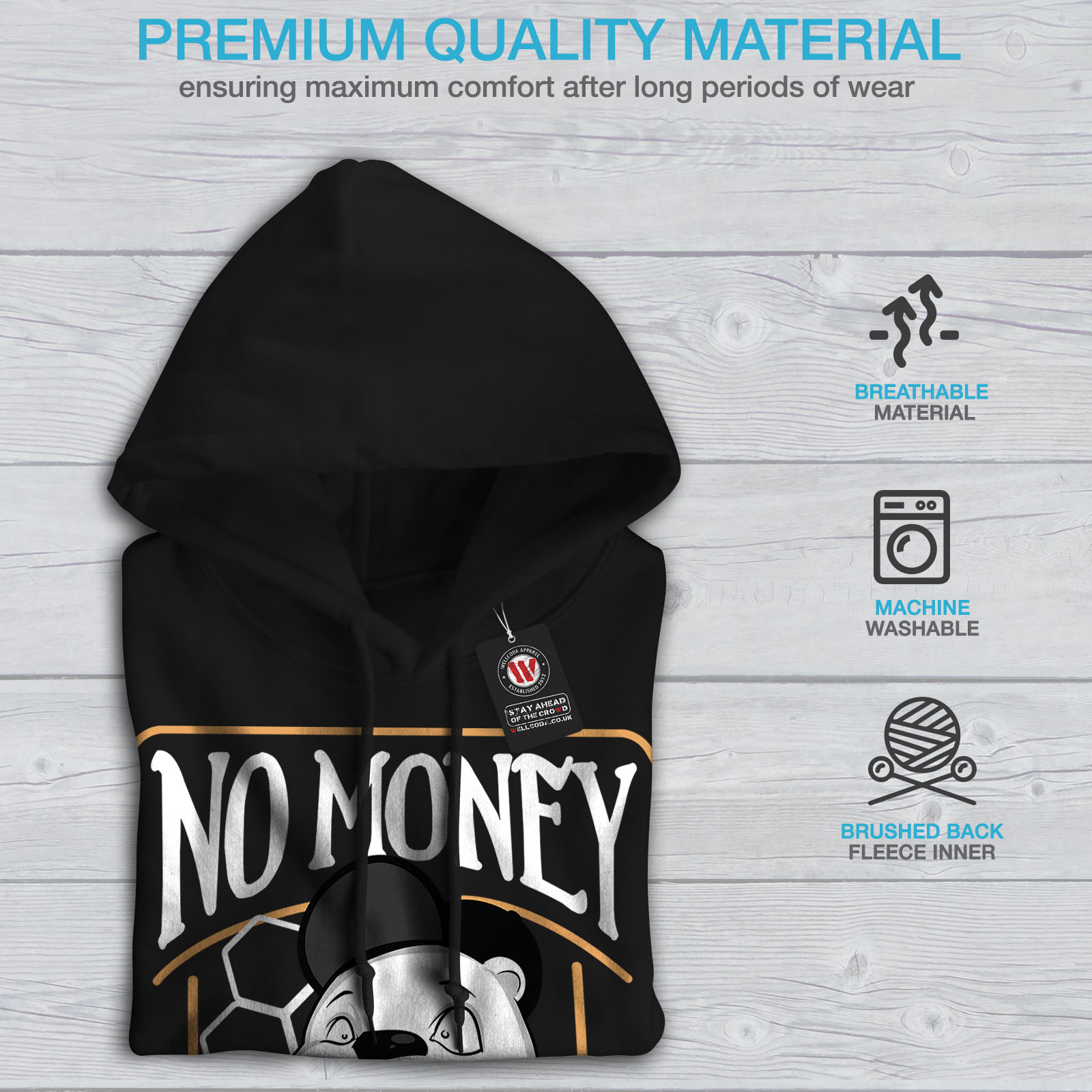 New Casual cappuccio Felpa Mens Wellcoda con Felpa nera 4qxx5gtF