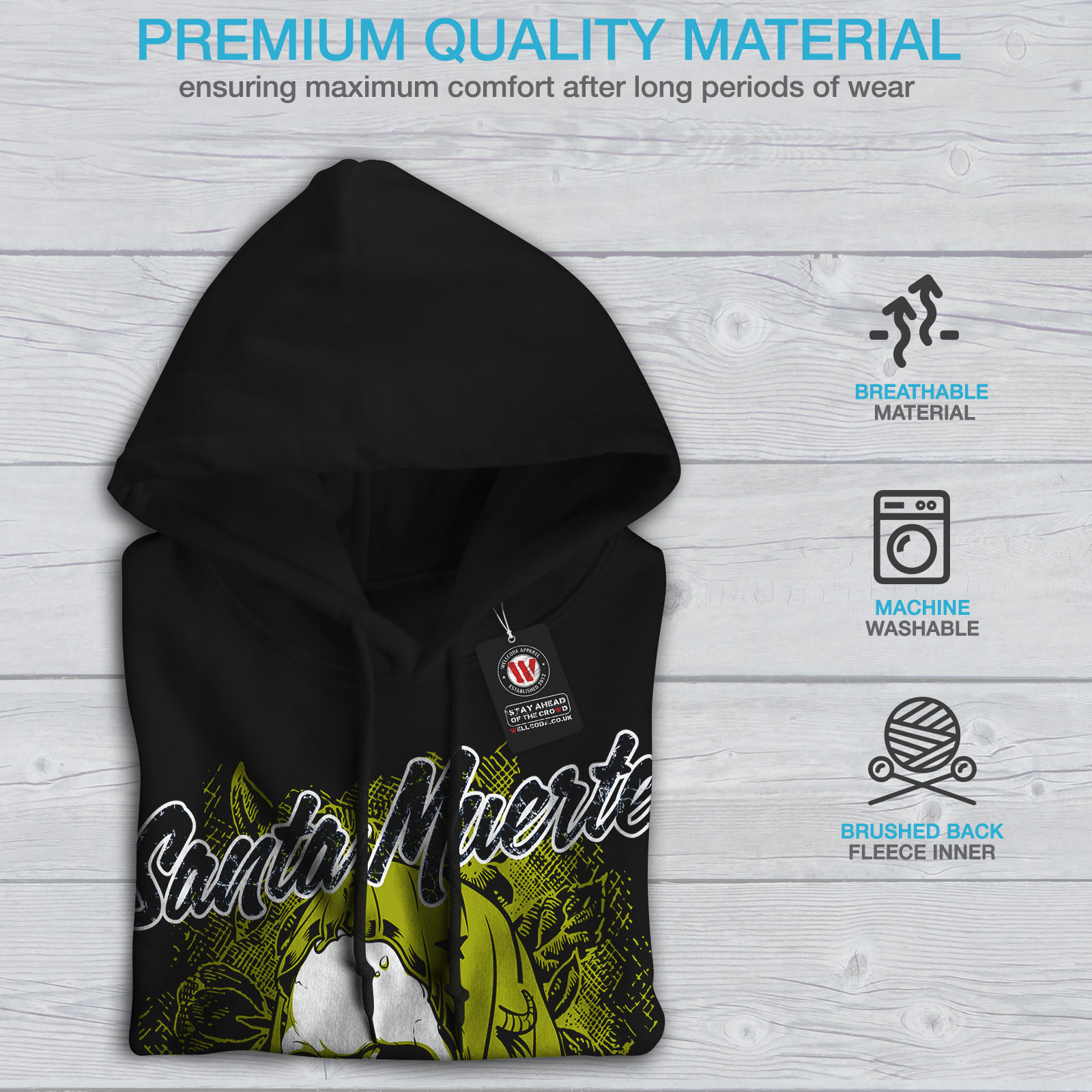 New Mens Wellcoda cappuccio nera Felpa con con casual Felpa casual cappuccio wtInFFRqx7