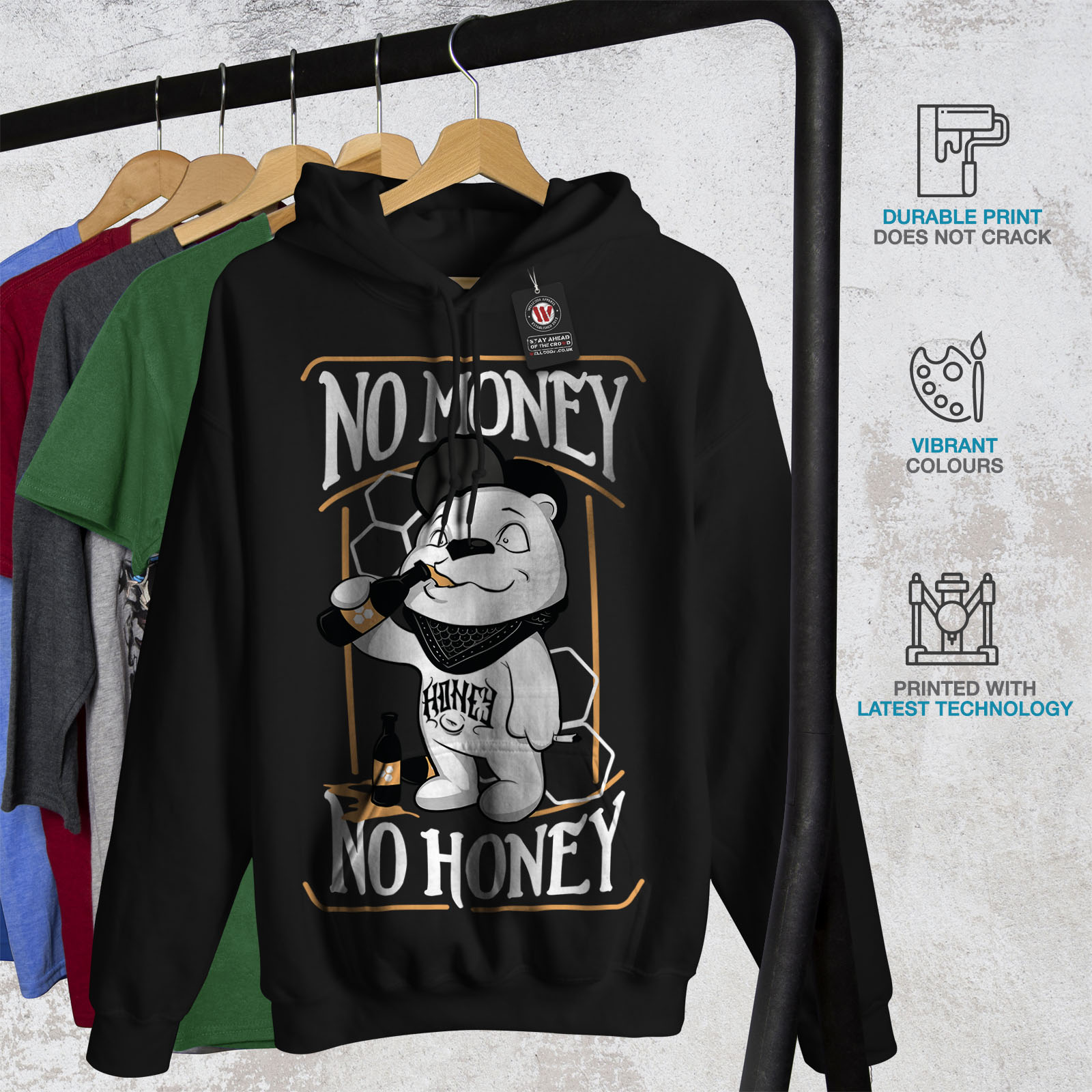 New Casual cappuccio Felpa Mens Wellcoda con Felpa nera 4qxx5gtF