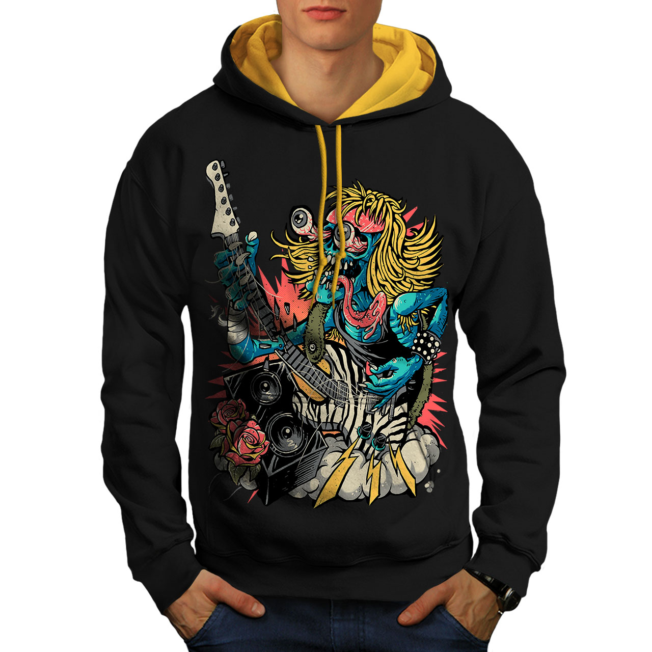 Instrument Music Guitar Men Contrast Hoodie NEWWellcoda