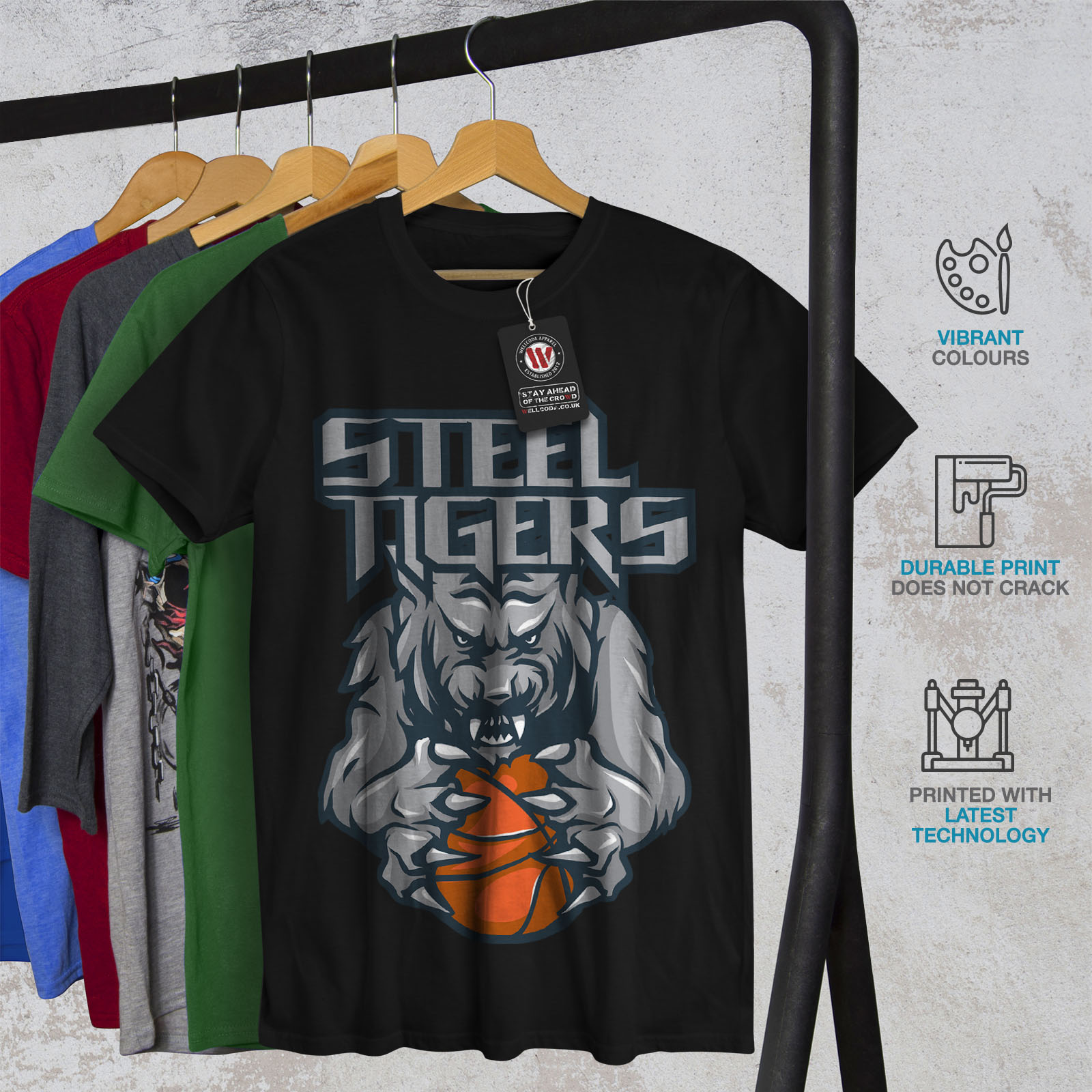 Details about   Wellcoda Tiger Basketball Mens T-shirt Basketball Graphic Design Printed Tee