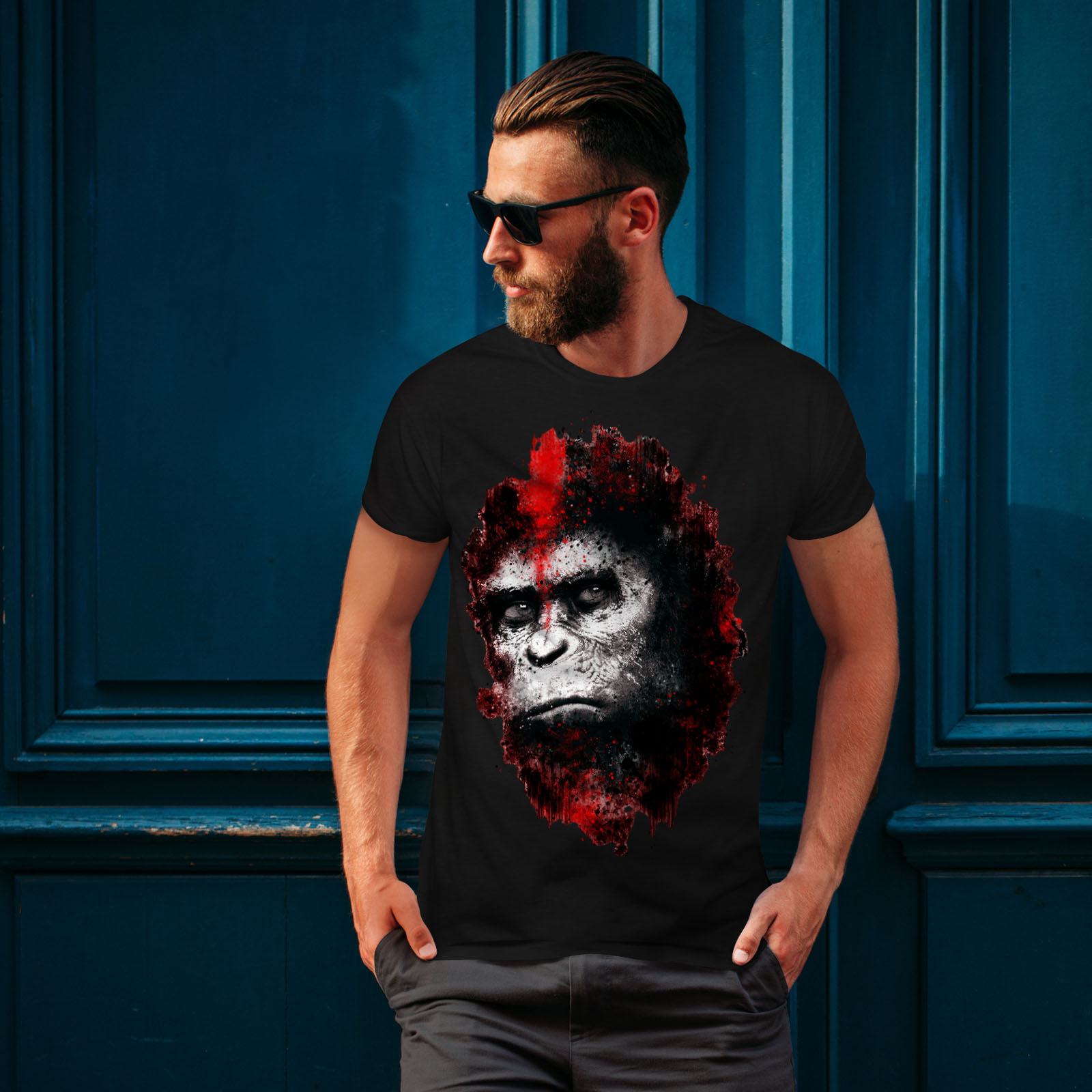 Camiseta Impresa Mono Diseño Gráfico Wellcoda Mono mafia Humo Para hombres Camiseta
