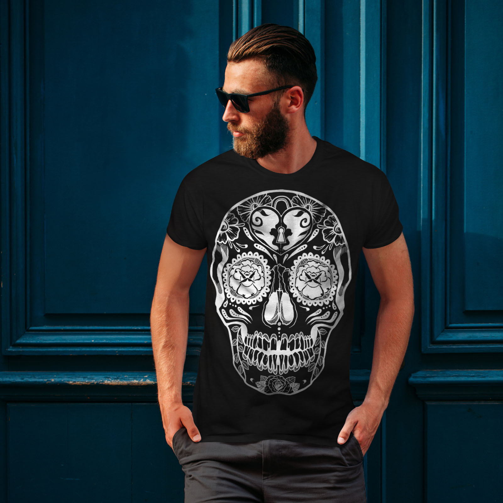 Wellcoda Crazy Print Skull Mens T-shirt, Aztec Graphic Design Printed ...
