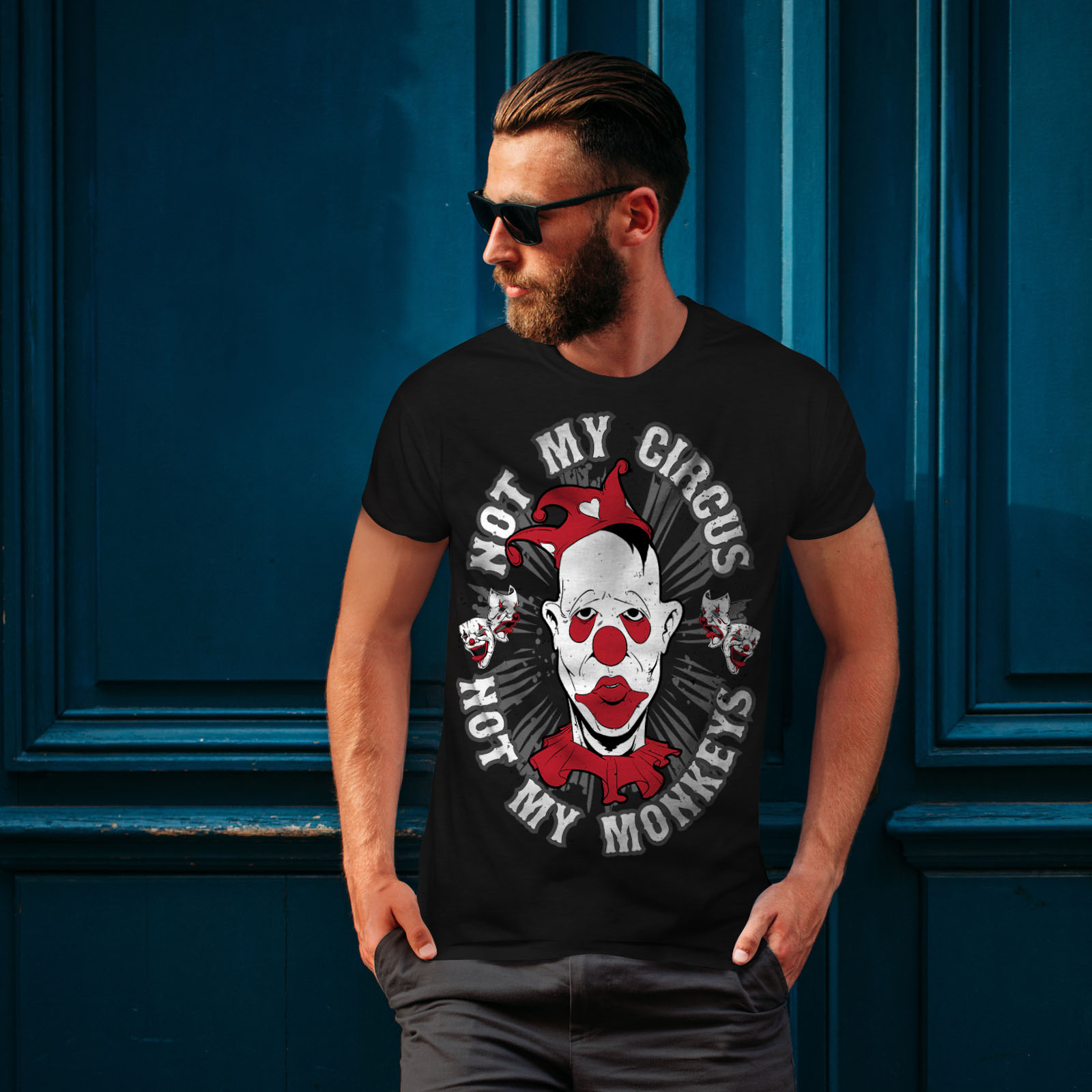 Mens Funny T-Shirt Beard Clown Skull 