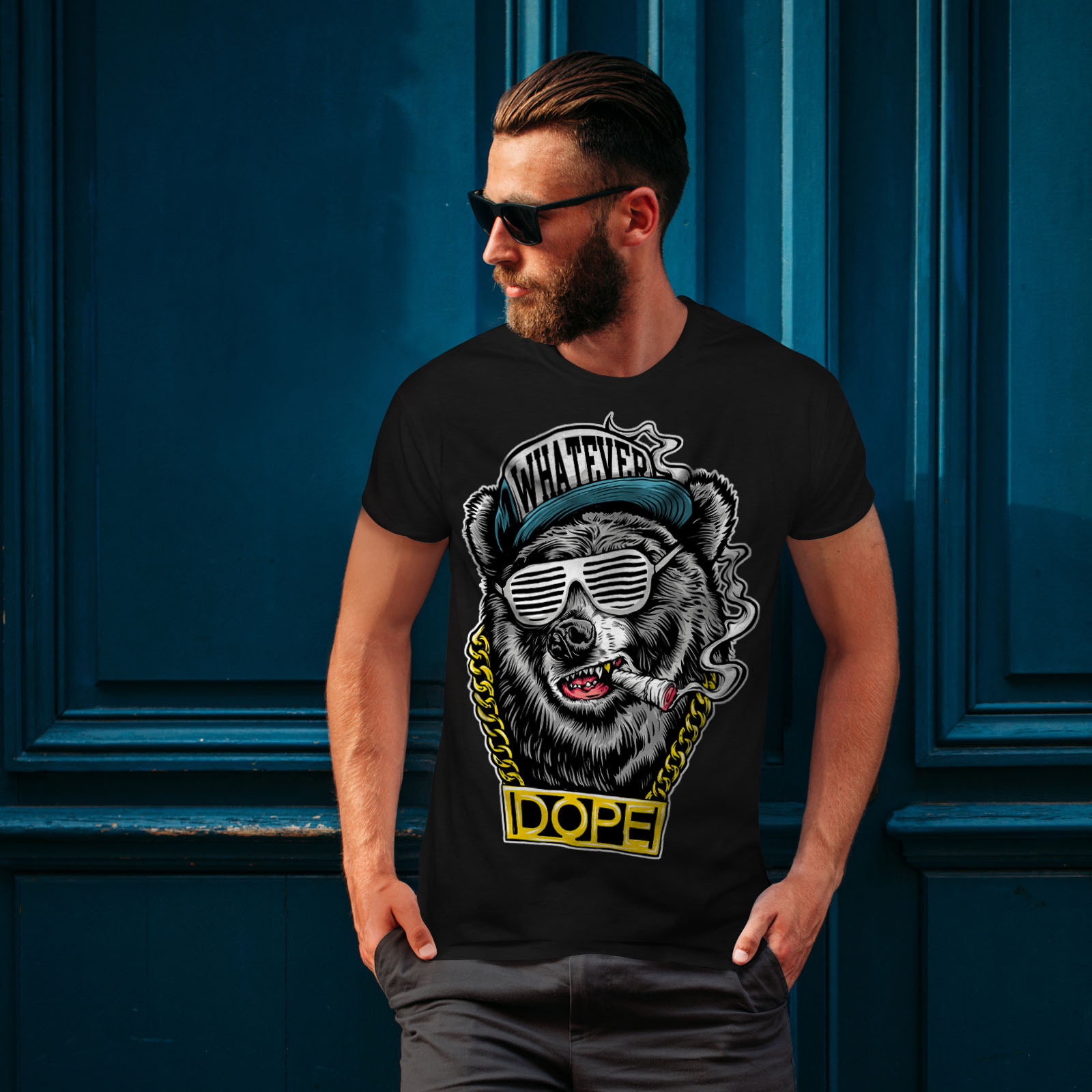Wellcoda Chain Swag Bear Fashion Mens Tshirt, Graphic Design Printed
