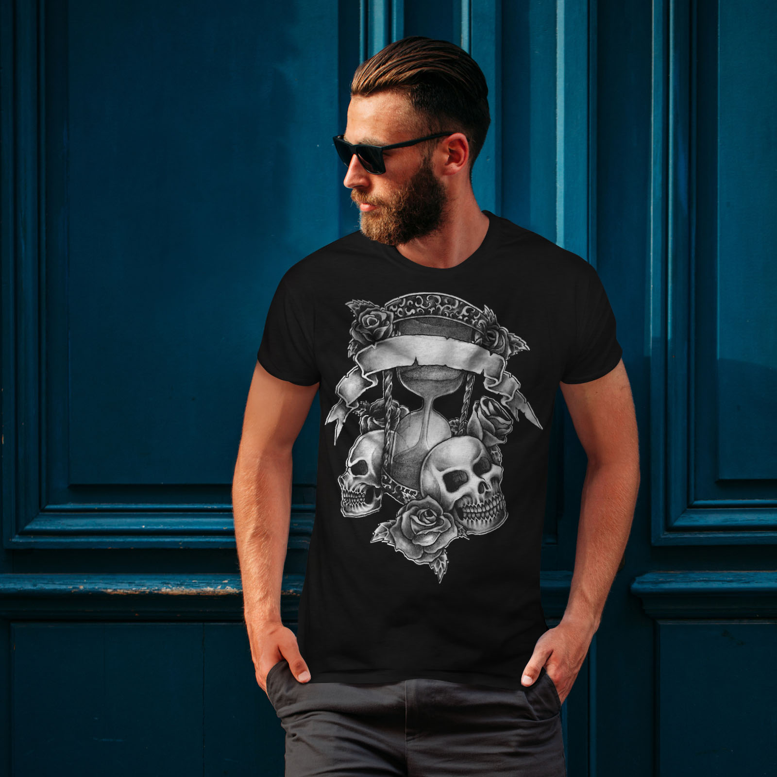 Wellcoda Death Time Horror Skull Mens T-shirt, Graphic Design Printed ...