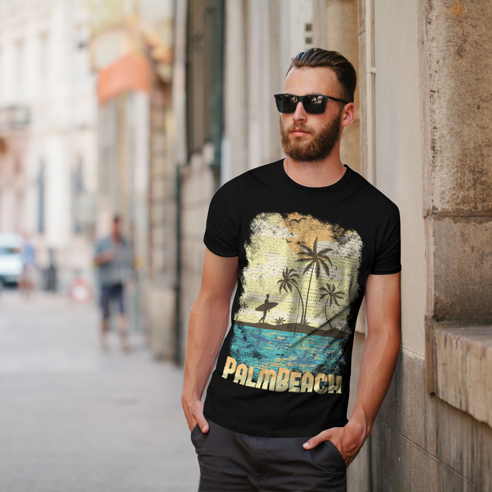 Wellcoda Palm Beach Holiday Mens T shirt Florida Graphic Design Printed Tee
