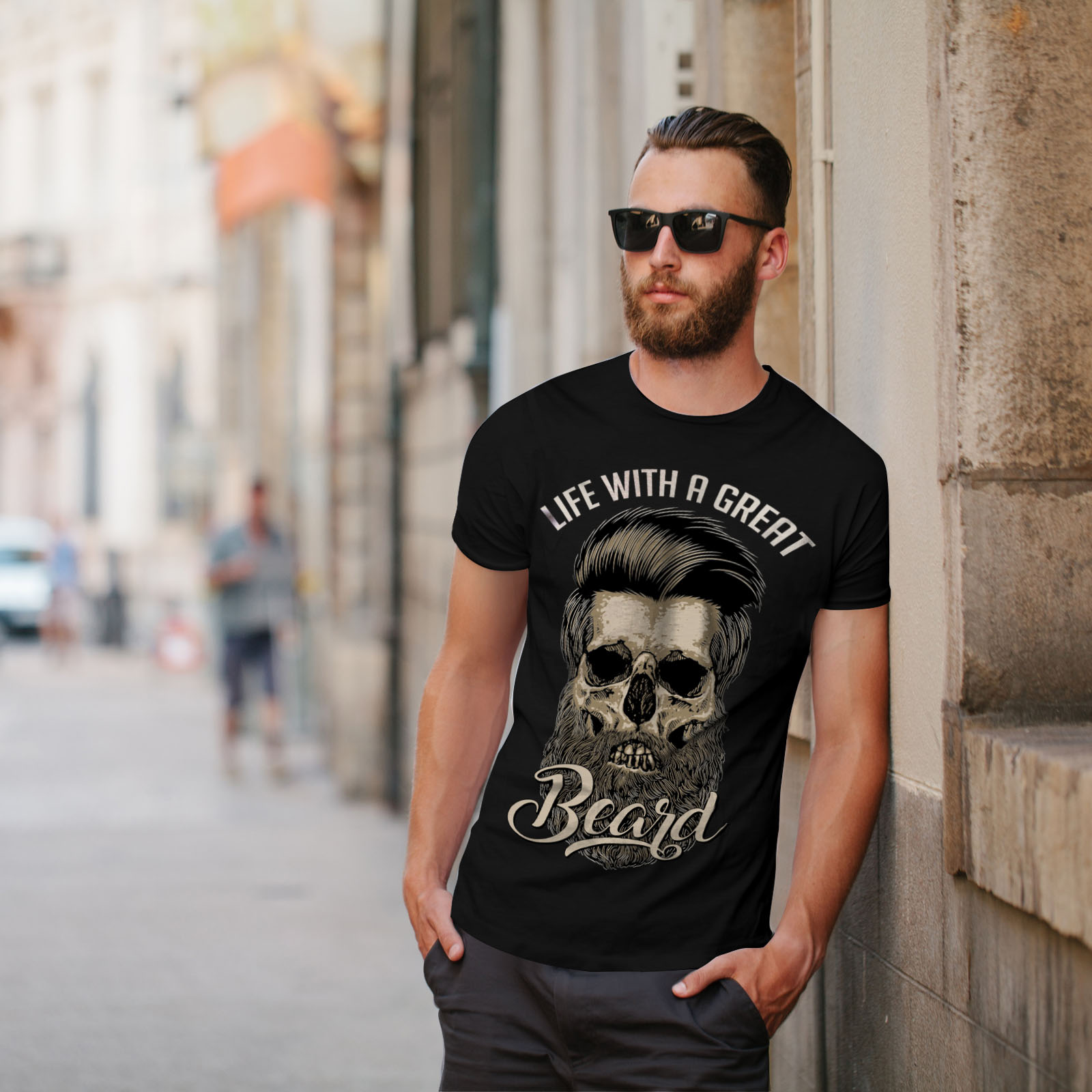 Wellcoda Smoke Beard Skull Mens T-shirt Fresh Graphic Design Printed Tee