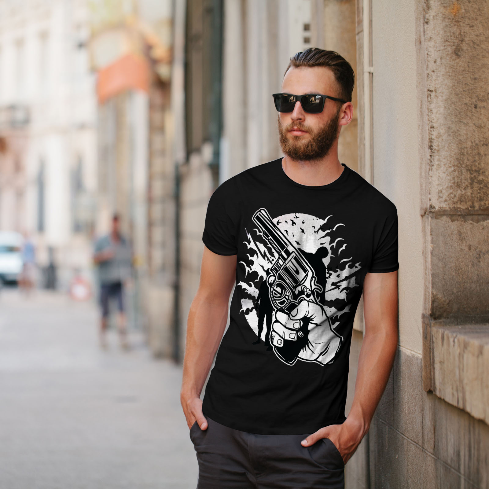 Wellcoda Revolver Gun Mens T-shirt, Gangster Graphic Design Printed Tee ...