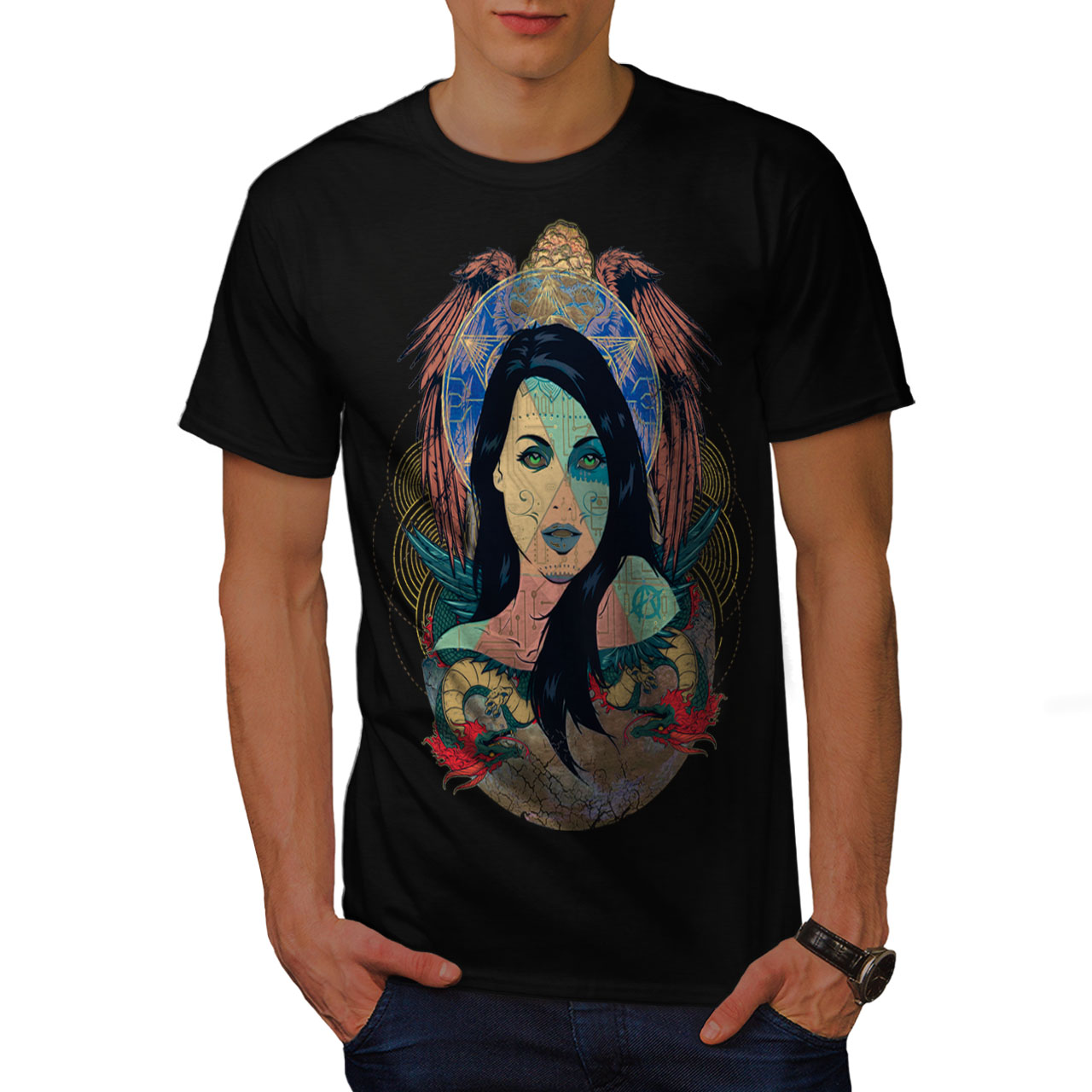 Wellcoda Art Girl Dragon Mens T Shirt Fantasy Graphic Design Printed Tee Ebay