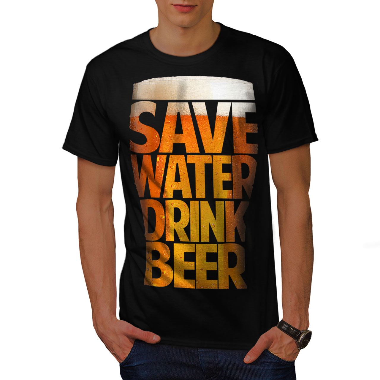 Wellcoda Save Water Drink Mens T-shirt, Beer Booze Graphic Design ...
