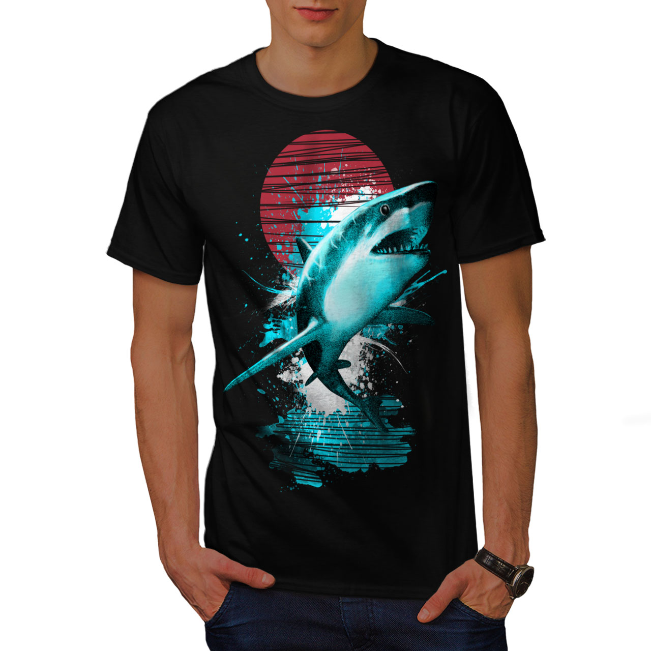Wellcoda Great White Shark Mens T-shirt, Ocean Hunt Graphic Design ...
